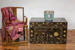 Japanese Hand-Painted Imari Planter with Boat, Mountains, People and Flowers