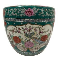 Japanese Hand-Painted Imari Planter with Flowers and Birds