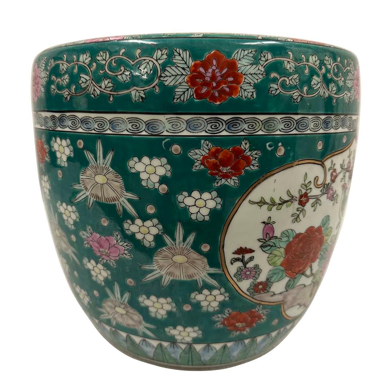 Chinese Export Japanese Hand-Painted Imari Planter with Flowers and Birds