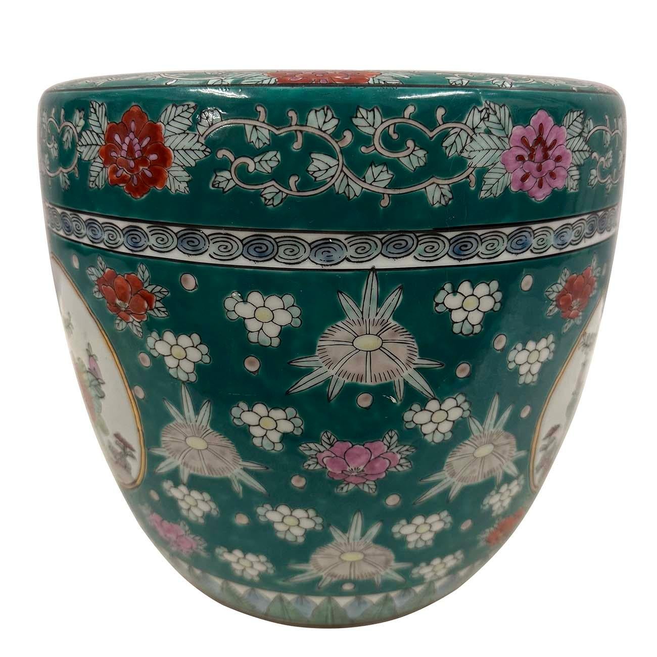 20th Century Japanese Hand-Painted Imari Planter with Flowers and Birds