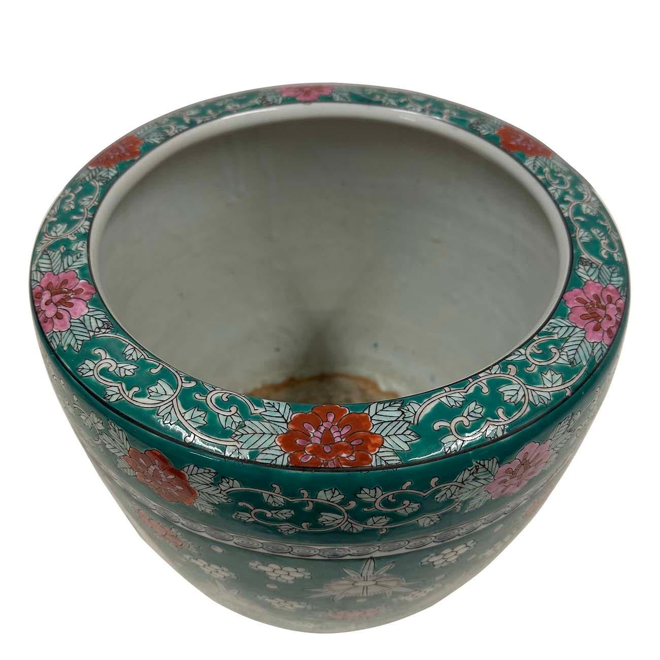 Porcelain Japanese Hand-Painted Imari Planter with Flowers and Birds
