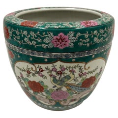 Japanese Hand-Painted Imari Planter with Flowers and Birds