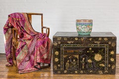 Japanese Hand-Painted Imari Planter with Landscape, Tree, Flowers and Books