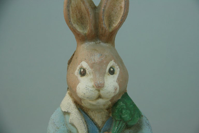 Japanese Hand Painted Iron Garden Bunny Rabbit For Sale 6