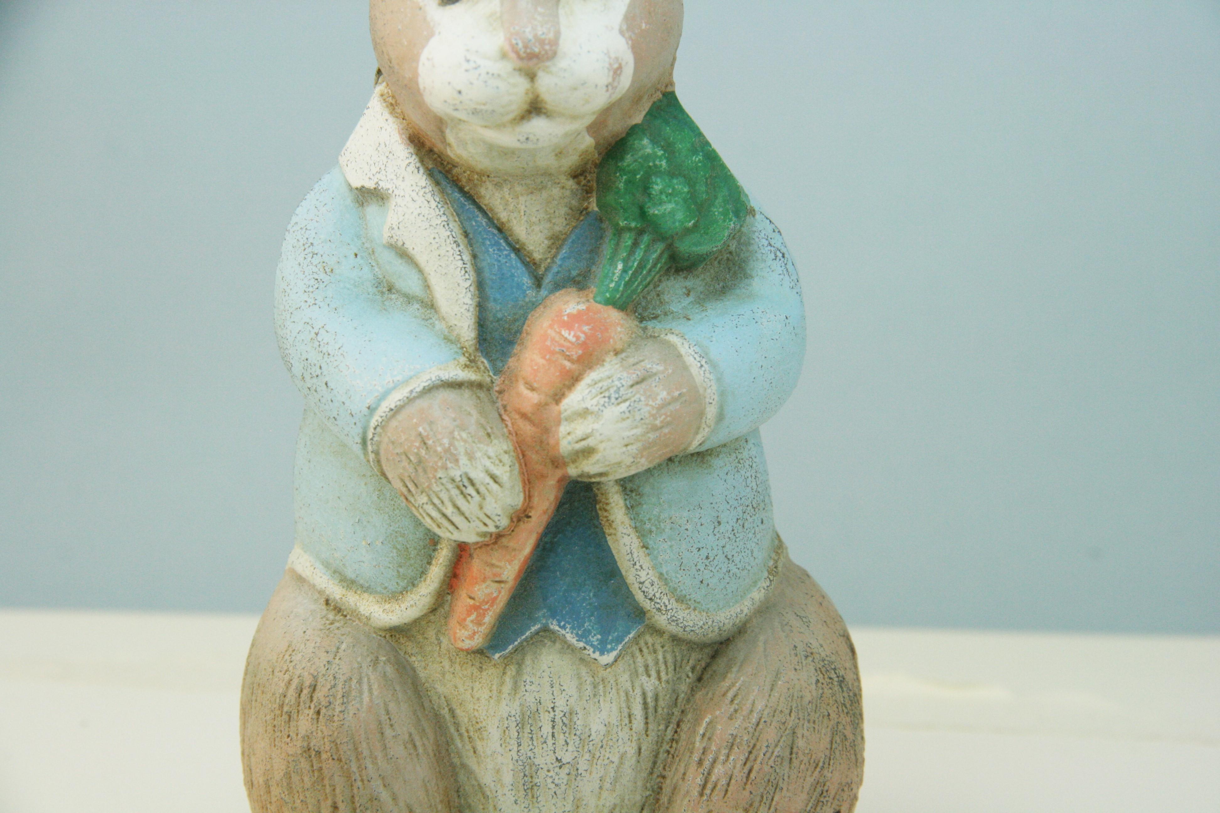 Japanese Hand Painted Iron Garden Bunny Rabbit In Good Condition In Douglas Manor, NY