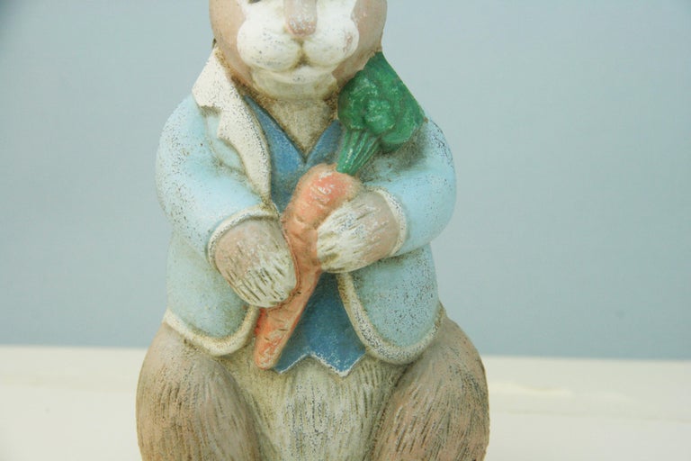 Japanese Hand Painted Iron Garden Bunny Rabbit In Good Condition For Sale In Douglas Manor, NY