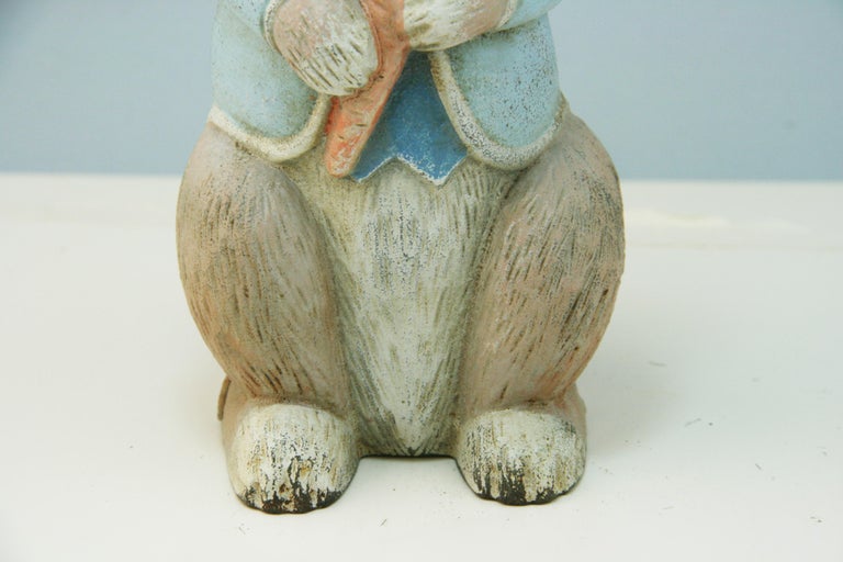 Mid-20th Century Japanese Hand Painted Iron Garden Bunny Rabbit For Sale