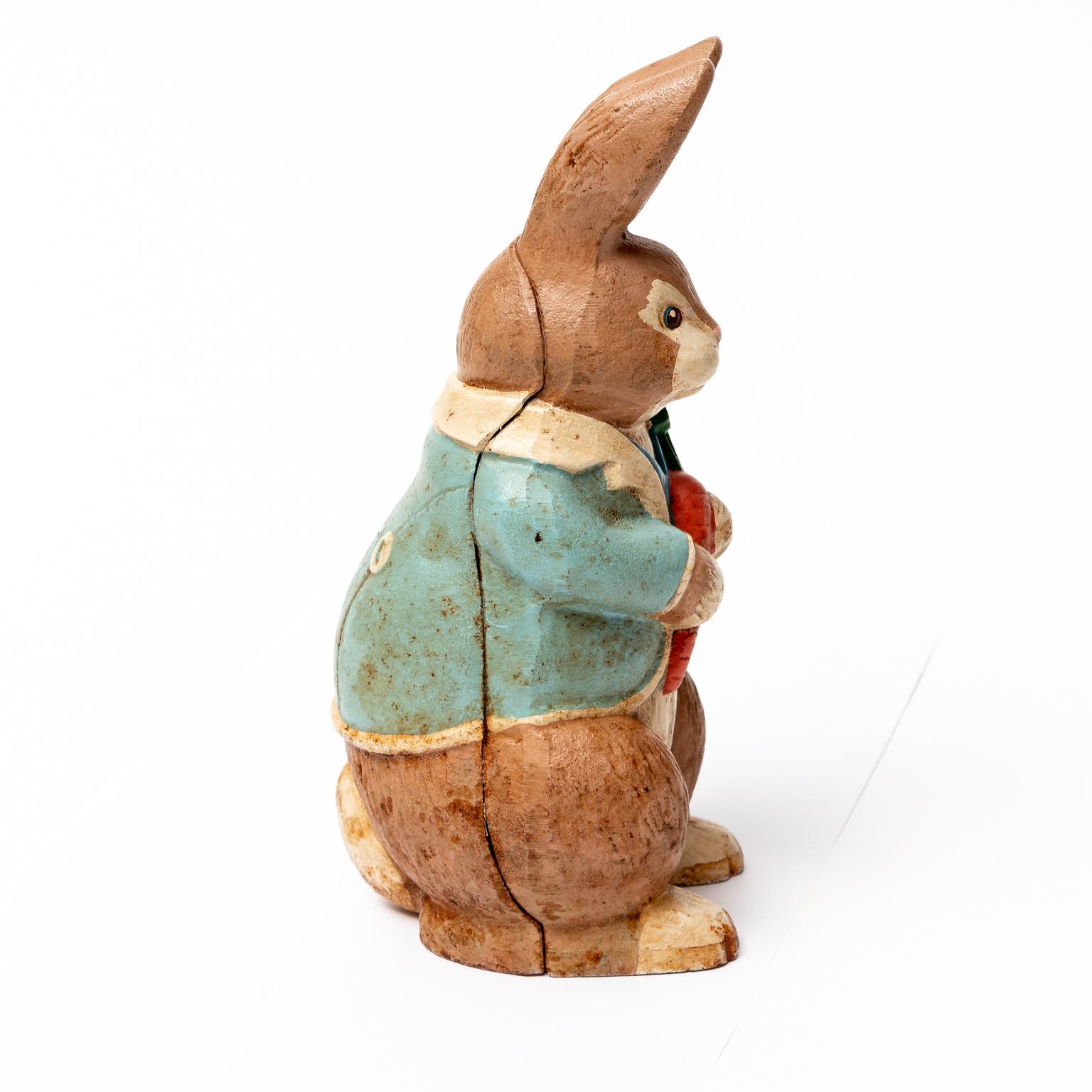 Circa 1960s Japanese cast iron bunny rabbit, 3-826. The piece was hand painted. Made in Japan. Please note of wear consistent with age.