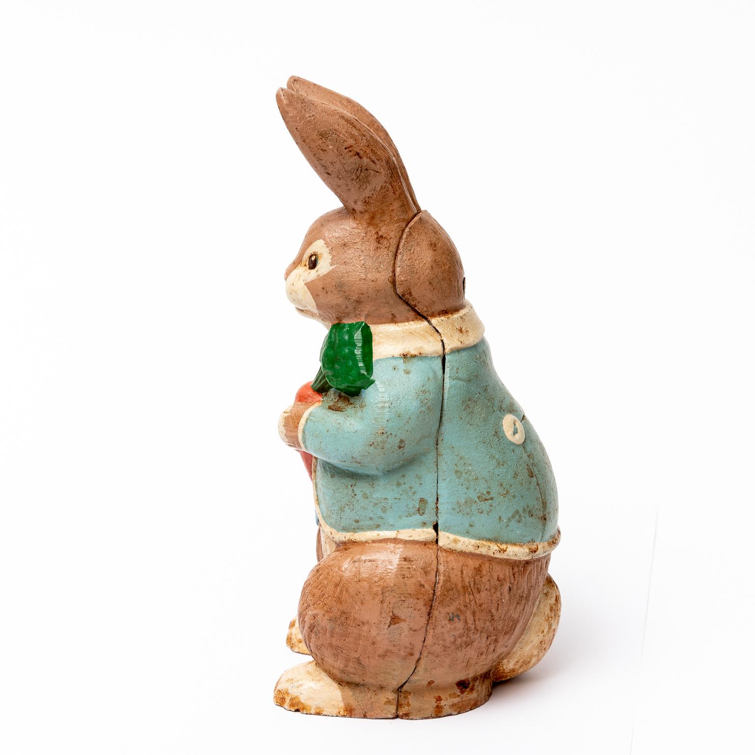 Japanese Hand Painted Iron Garden Bunny Rabbit or Doorstop For Sale 1