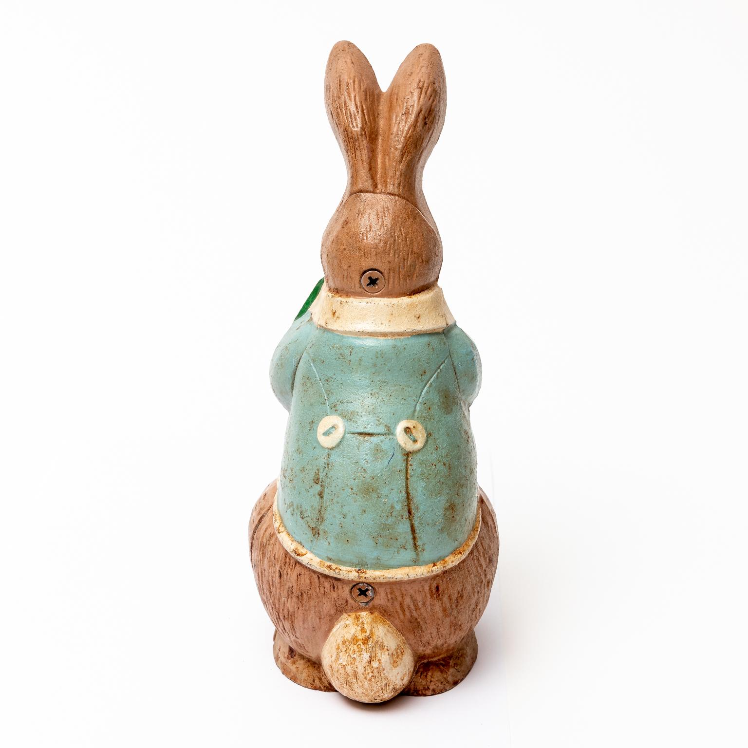 Japanese Hand Painted Iron Garden Bunny Rabbit or Doorstop For Sale 2