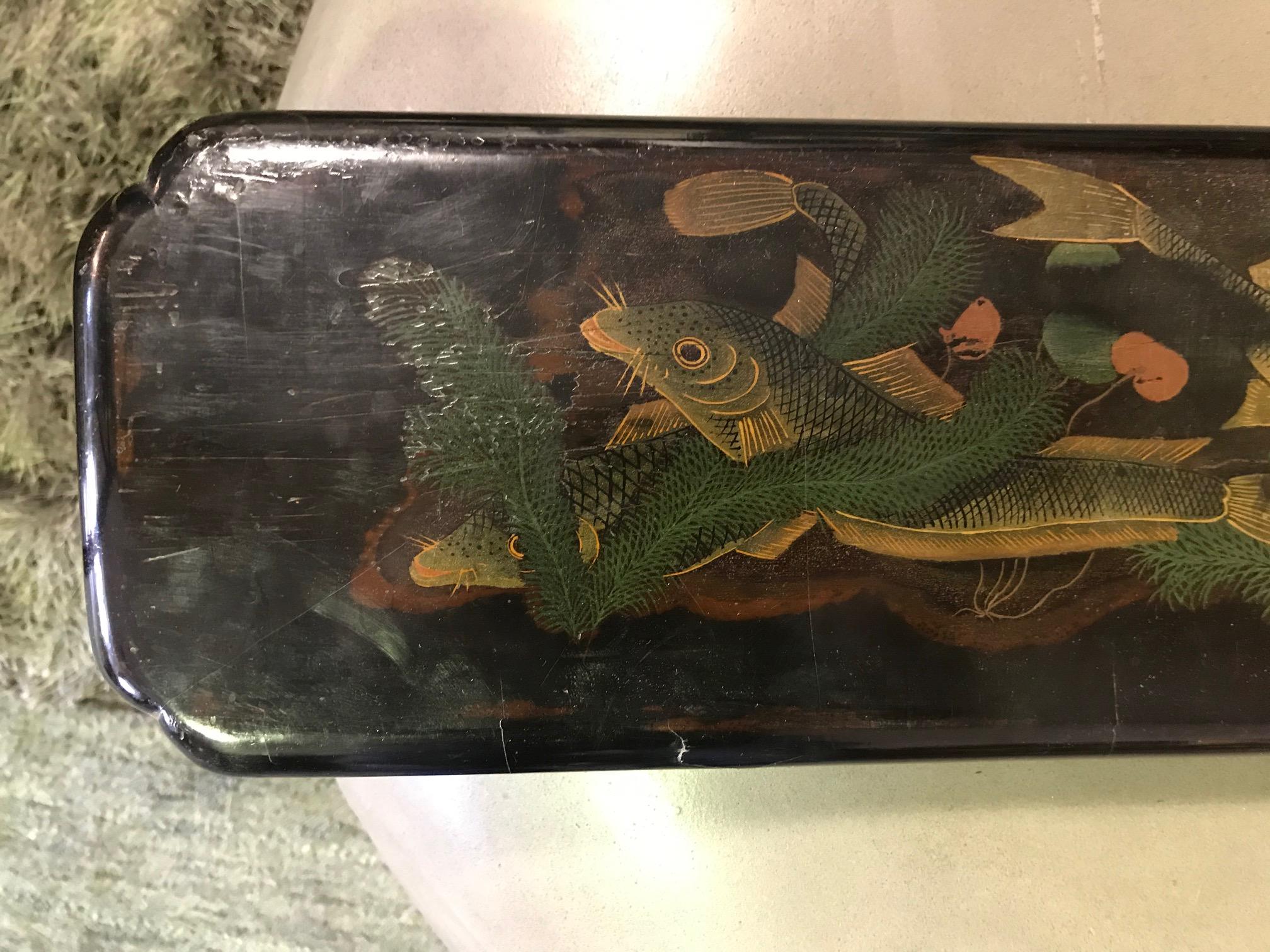 A beautiful and intricate work likely originally from a Japanese Temple. The hand painted scene depicts an oceanic scene full of playful marine creatures.

Would be a unique and wonderful addition to any Asian art and artifacts collections or an