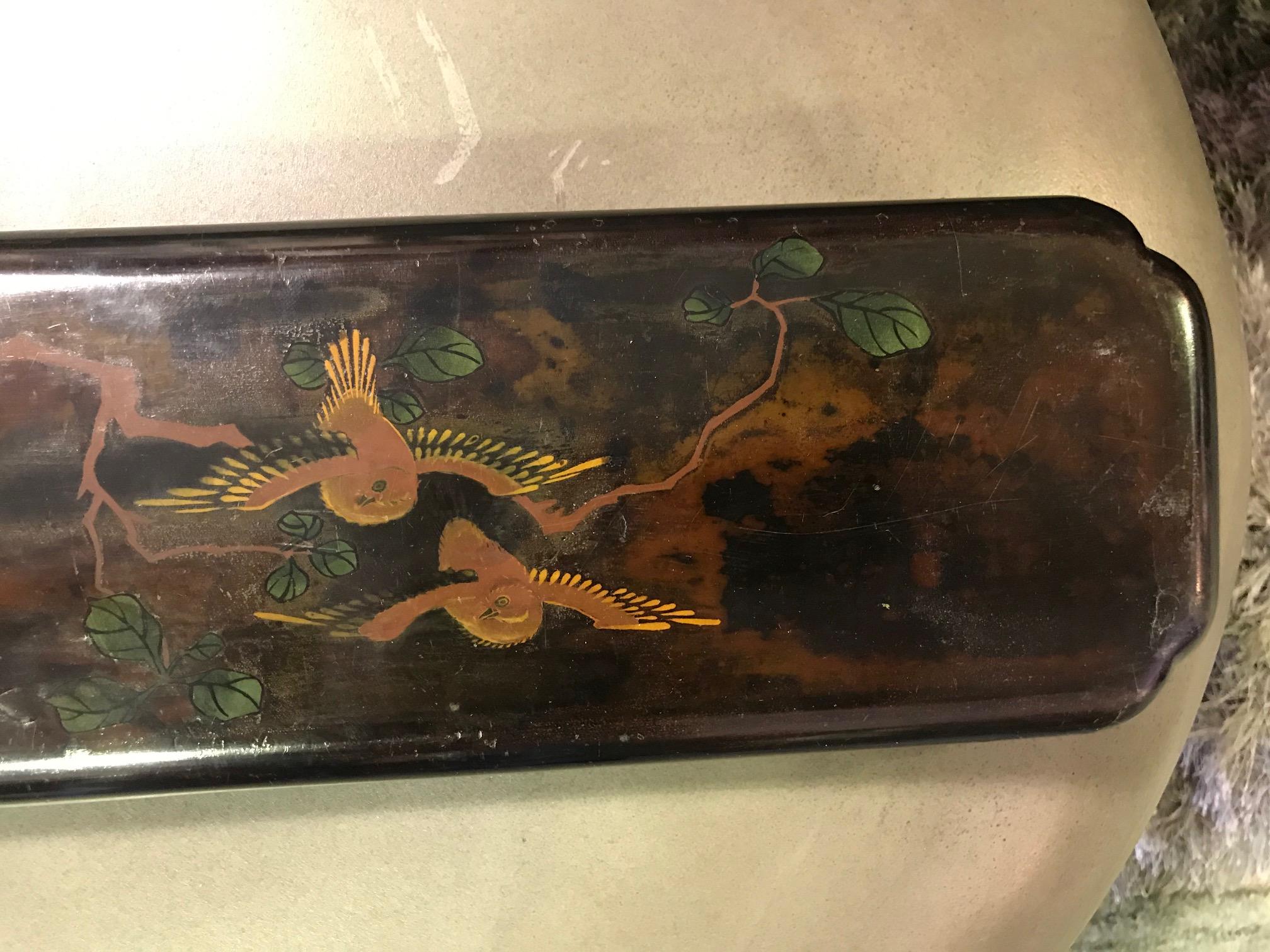 Meiji Japanese Asian Hand Painted Lacquered Temple Shrine Plaque Peacock, 19th Century For Sale
