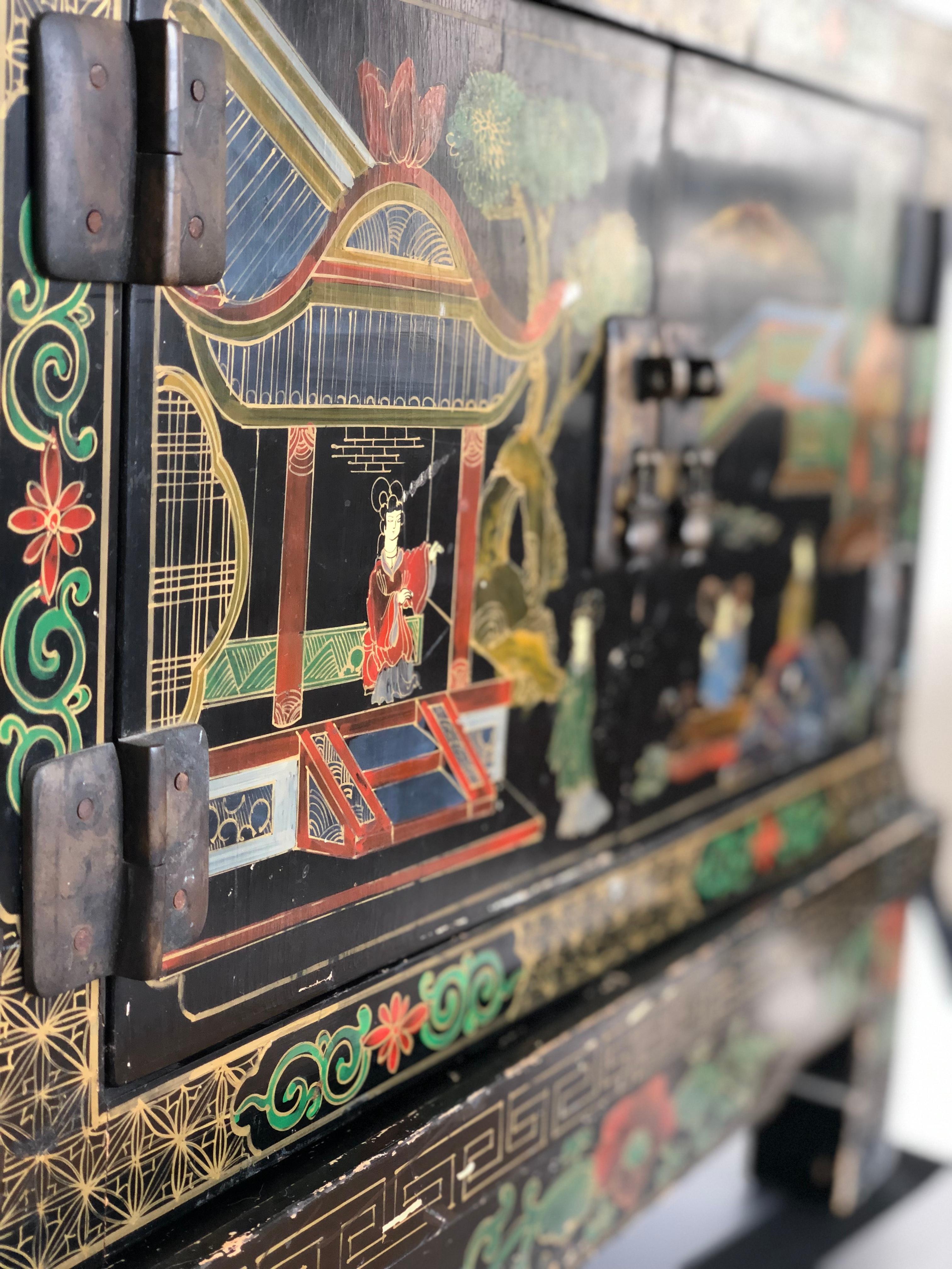 Chinese Hand Painted Small Cabinet, Chest on Stand, 20th Century ON SALE  4