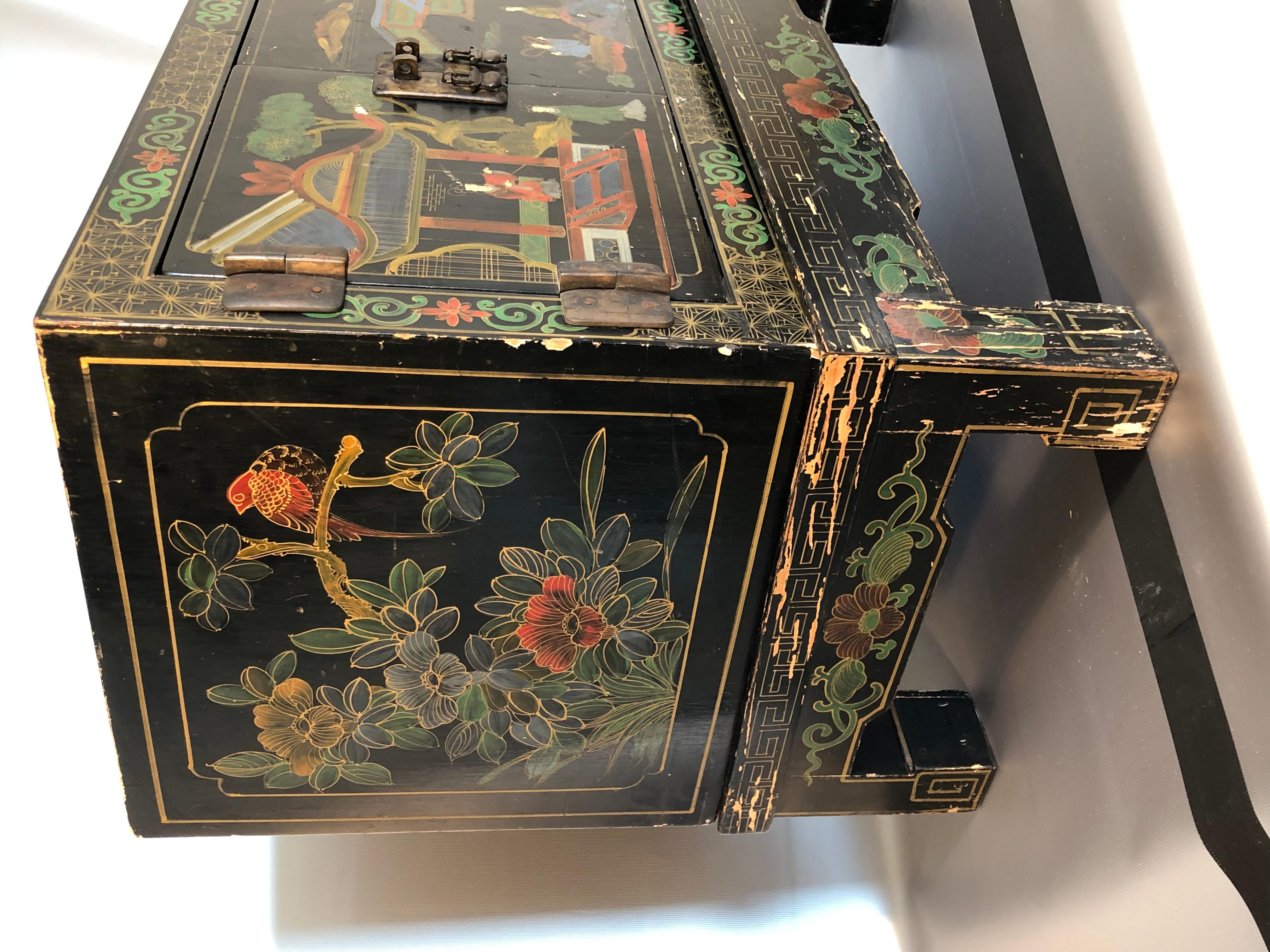 Chinese Hand Painted Small Cabinet, Chest on Stand, 20th Century ON SALE  1
