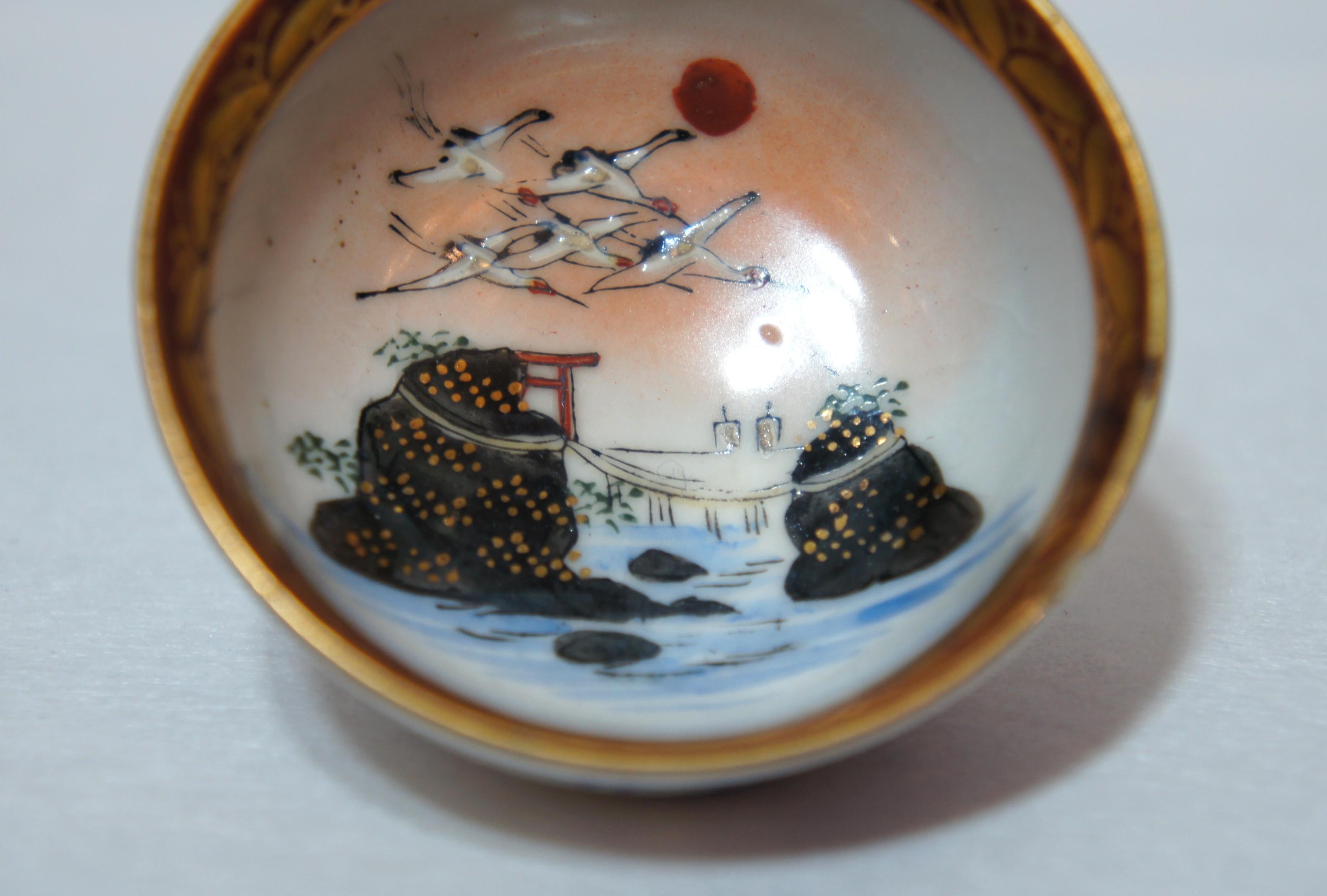 Japanese Hand Painted Small Sake Cup on Kutani Ware, 1950s For Sale 3