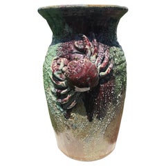  Japanese Hand Painted Tall "Feisty Sea Crab" Planter Pot