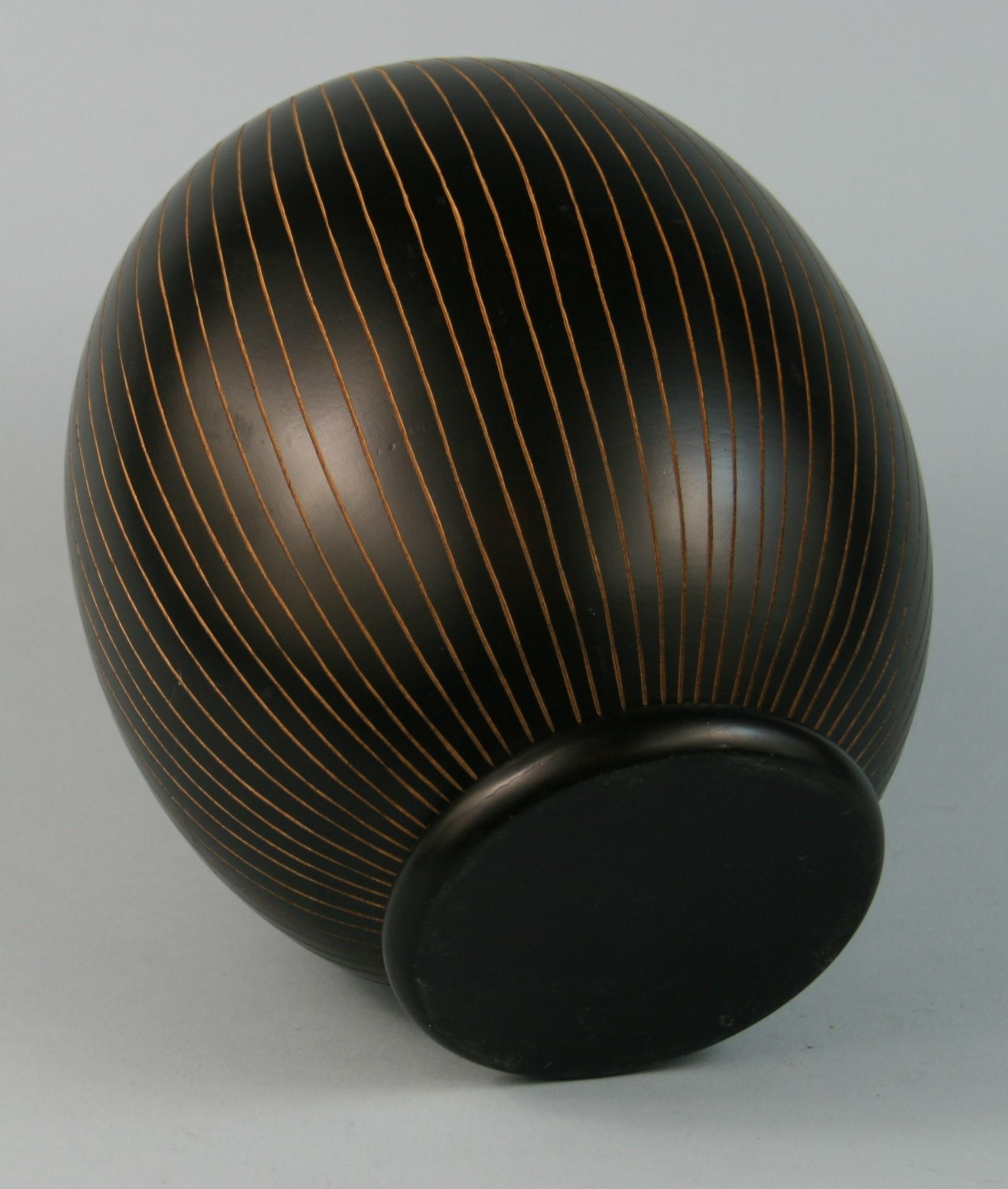 Japanese Hand Turned Wood Vase with Concentric Groves 2