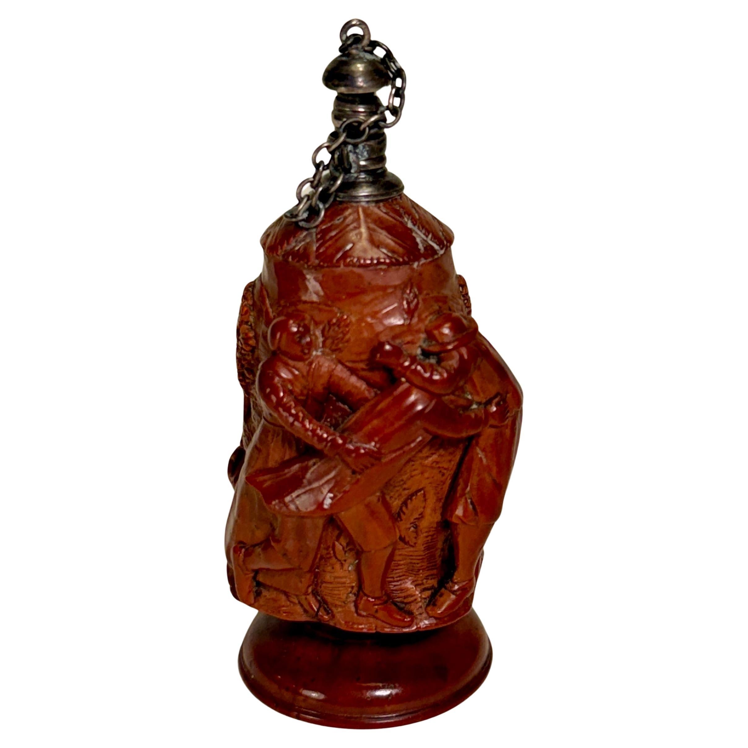 Carved European Handcarved Boxwood Snuff Tobacco Flacon For Sale