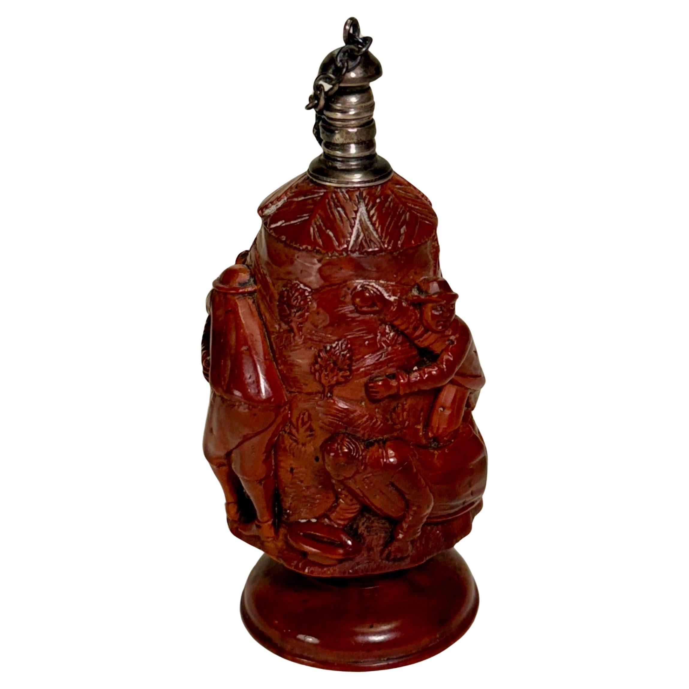 European Handcarved Boxwood Snuff Tobacco Flacon For Sale
