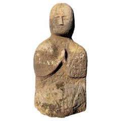 Japanese Seated Praying Buddha  Handsome Antique Stone
