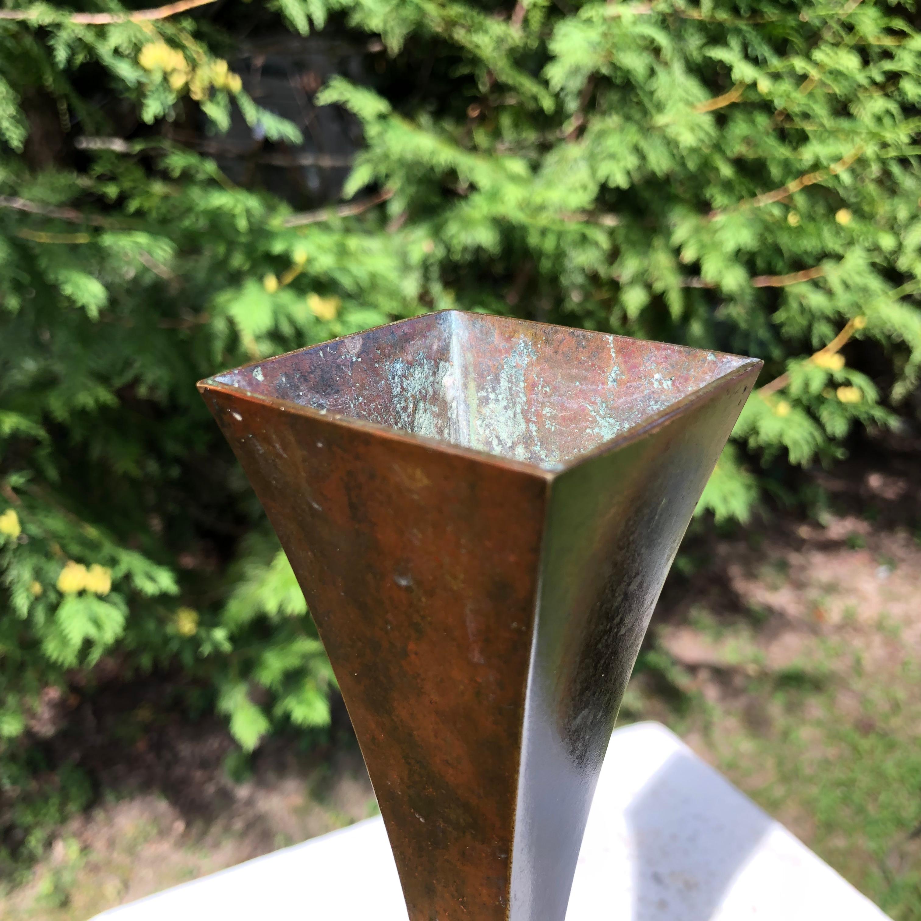 Japanese  Tall Bronze Bud Vase Artist Signed  In Good Condition In South Burlington, VT