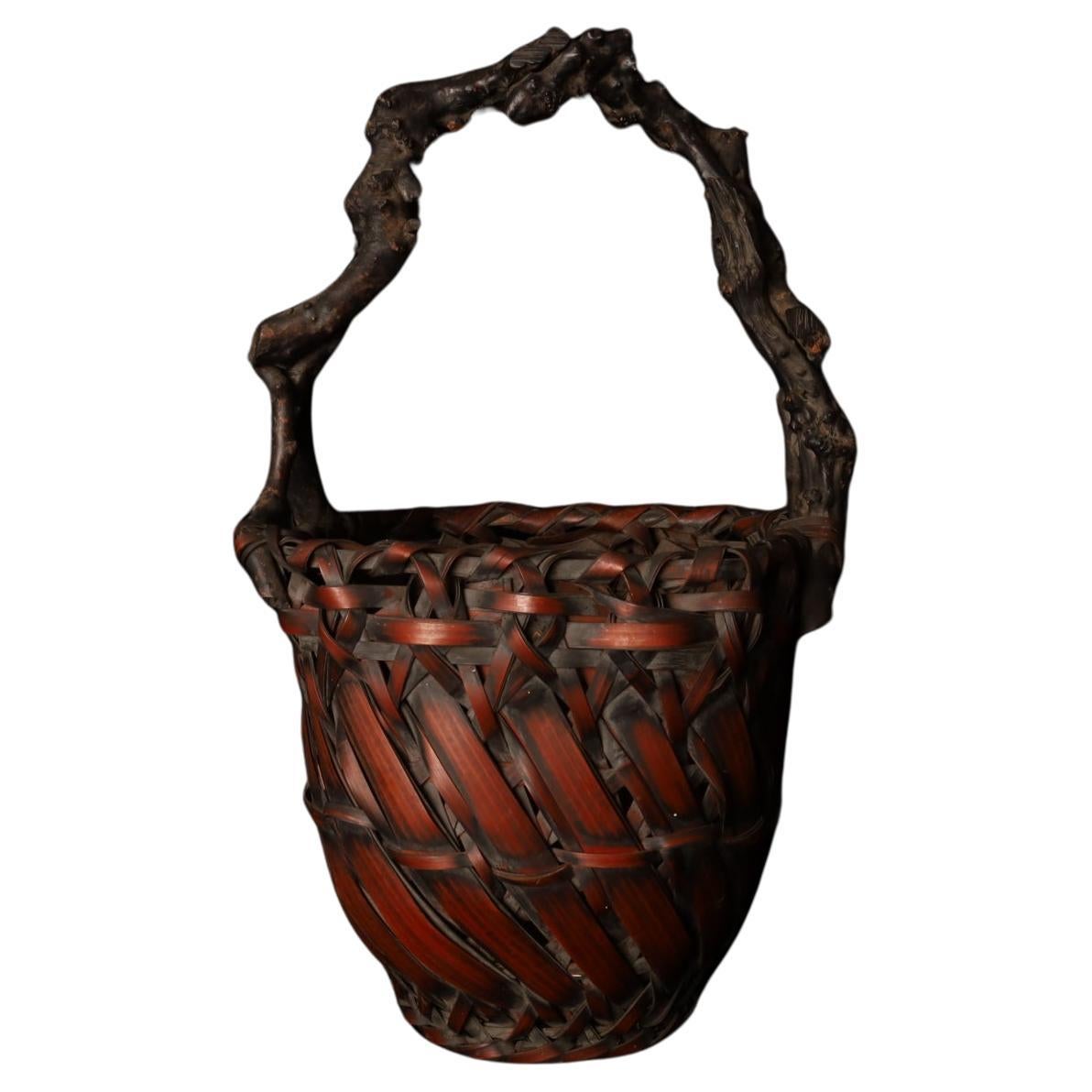 Japanese Handwoven Bamboo Ikebana Basket — Early 20th Century For Sale