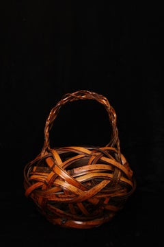 Japanese Handwoven Bamboo Ikebana Basket. Signed
