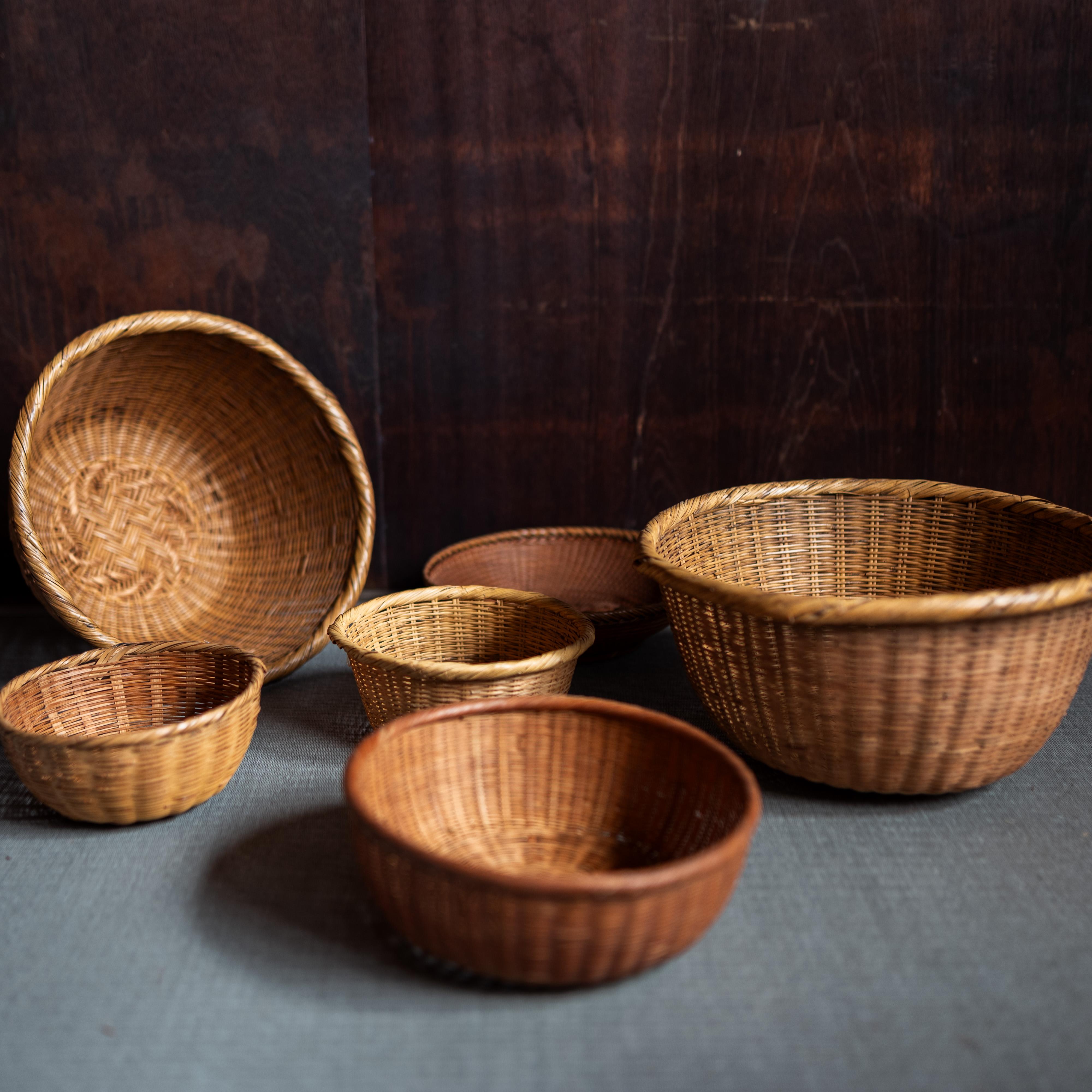 Beautifully handwoven basket from Japan, crafted with natural fibers in a traditional technique. Each piece demonstrates the refined balance of utility and simplicity characteristic of Japanese daily objects. The warm patina and subtle