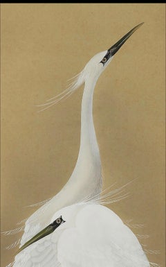 Japanese Hanging Scroll (Kakejiku) Depicting a White Egret, Ink on Silk