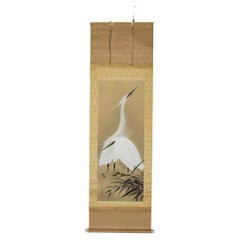 Japanese Hanging Scroll (Kakejiku) Depicting a White Egret, Ink on Silk