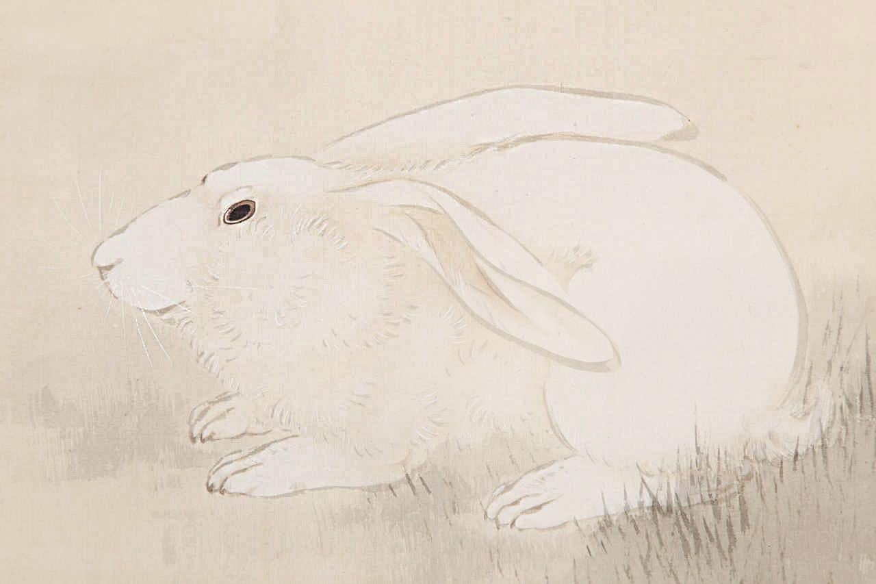 Hand-Painted Japanese Hanging Scroll, Late 19th Century For Sale
