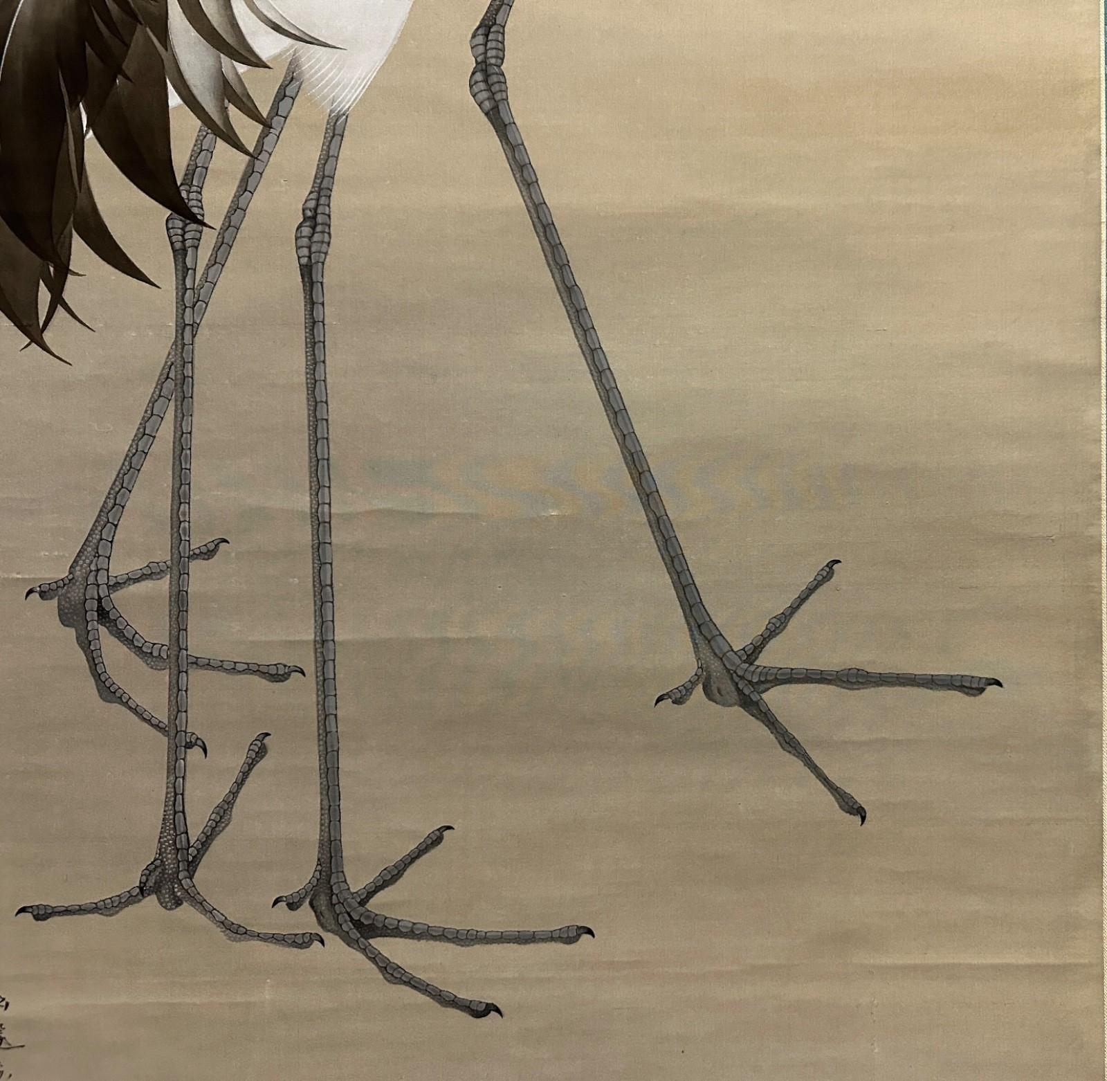 Japanese Hanging Scroll: Masterful Pair of Cranes, Taisho Period For Sale 4