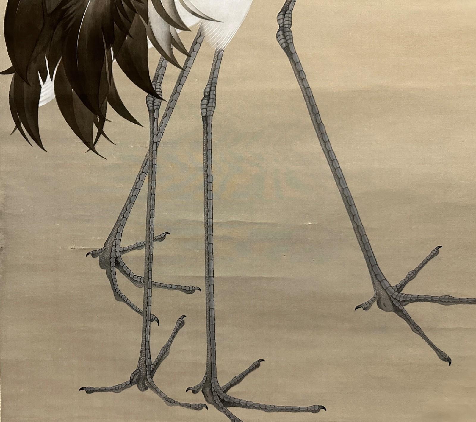 Japanese Hanging Scroll: Masterful Pair of Cranes, Taisho Period For Sale 5