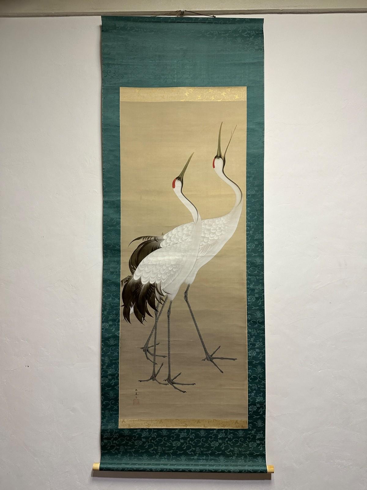 Japanese Hanging Scroll: Masterful Pair of Cranes, Taisho Period For Sale 3