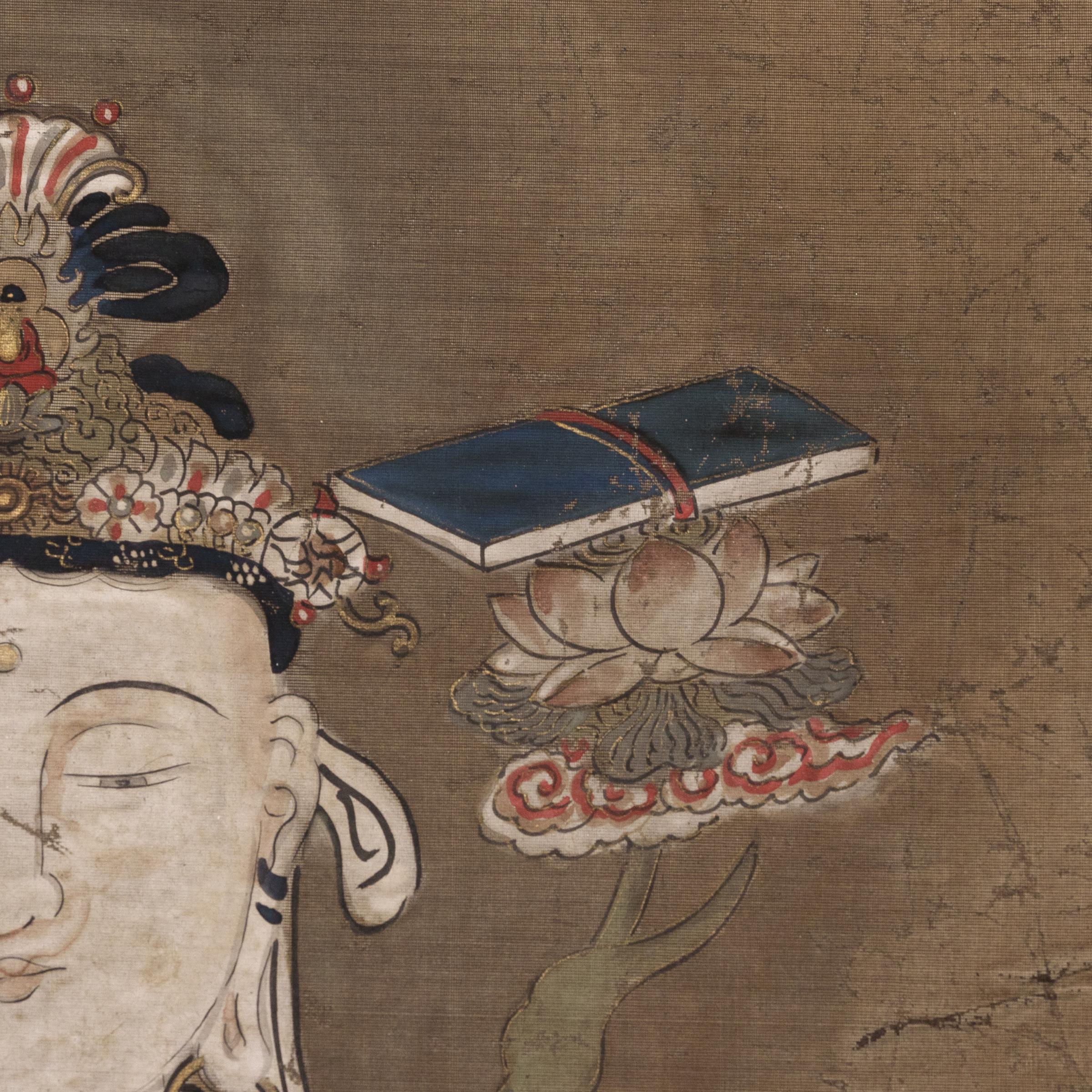 Hand-Painted Japanese Hanging Scroll of the Goddess of Mercy, c. 1800