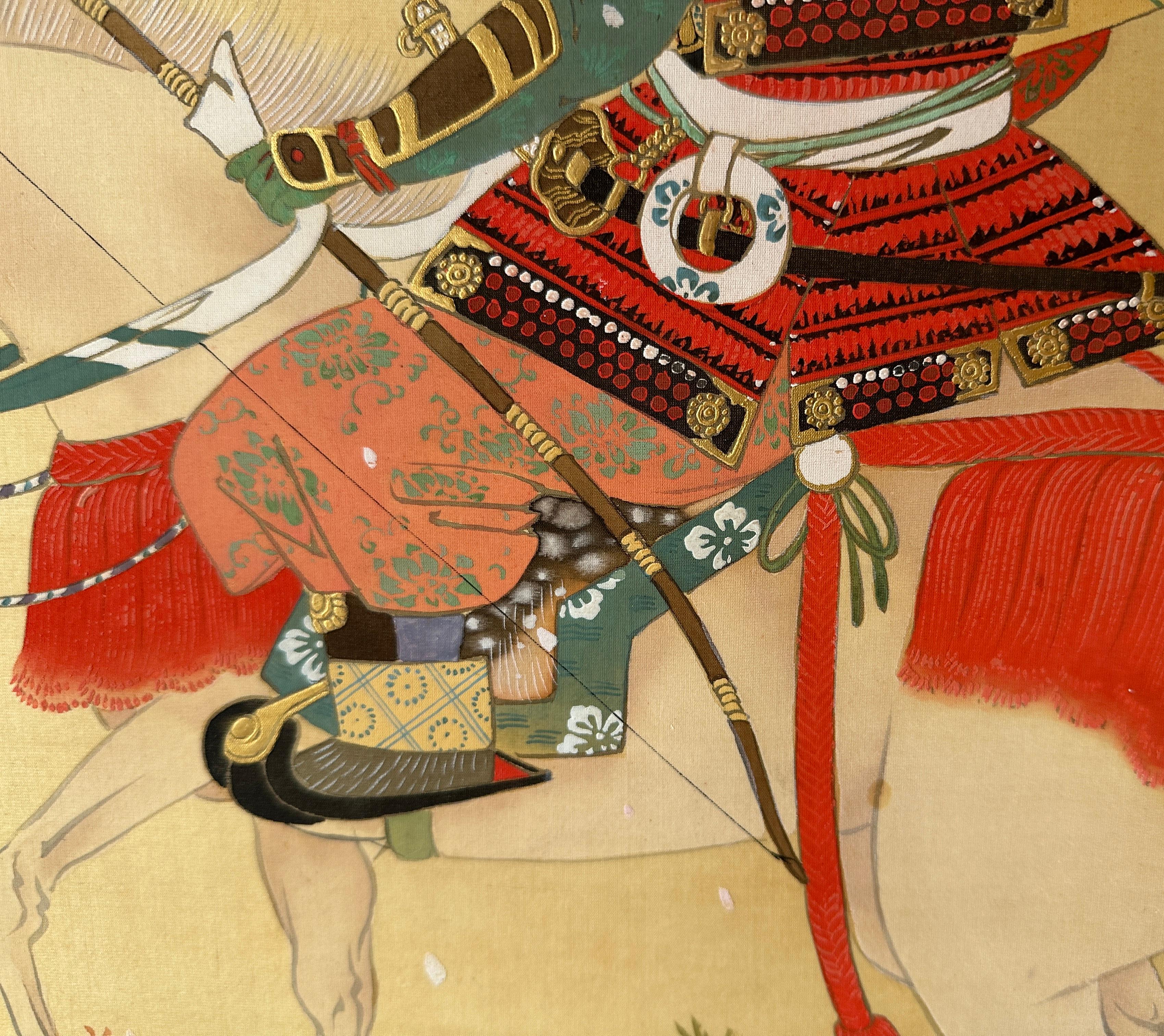 Japanese Hanging Scroll – Samurai under Blossoming Tree For Sale 4