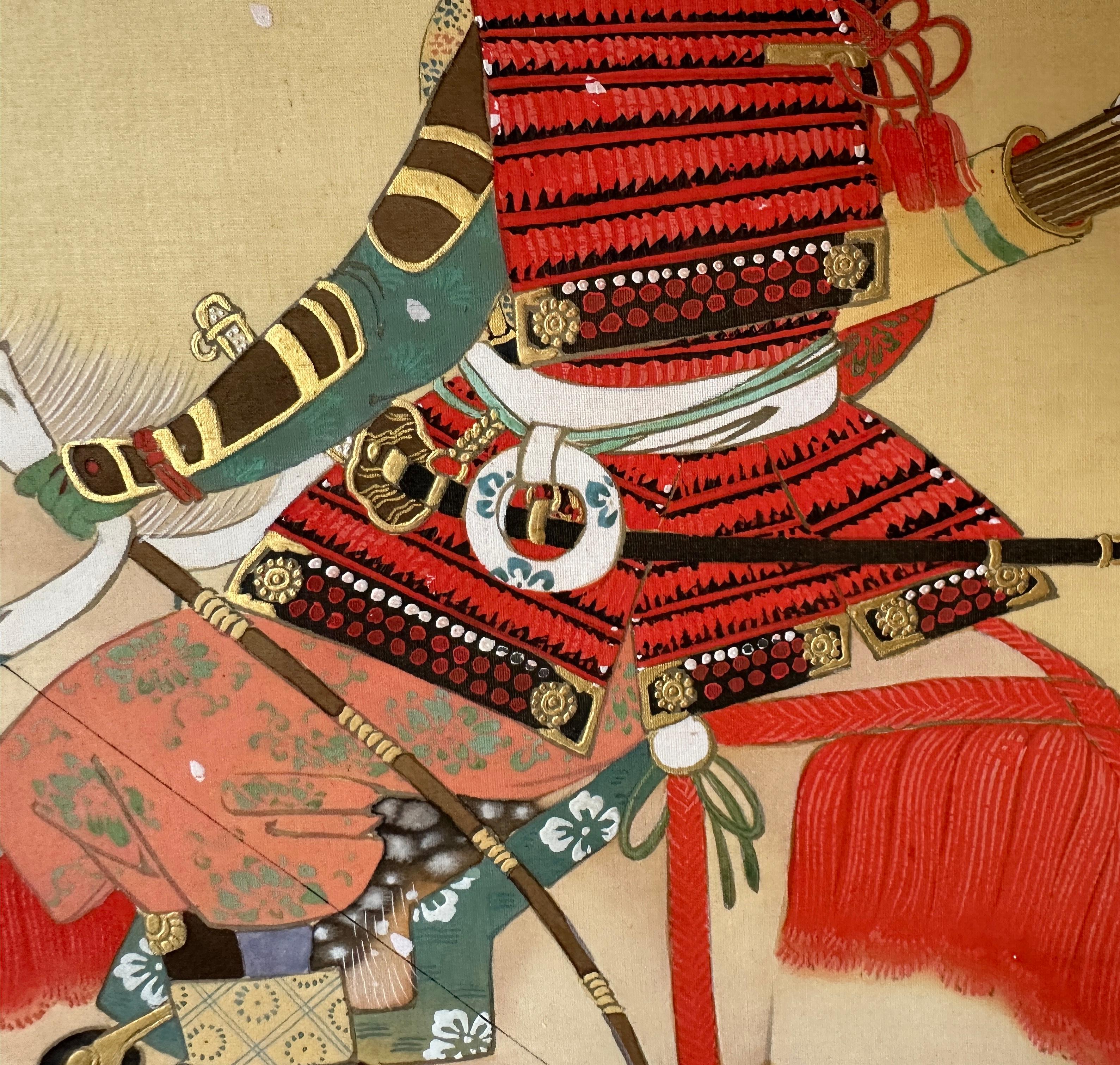 Japanese Hanging Scroll – Samurai under Blossoming Tree For Sale 5