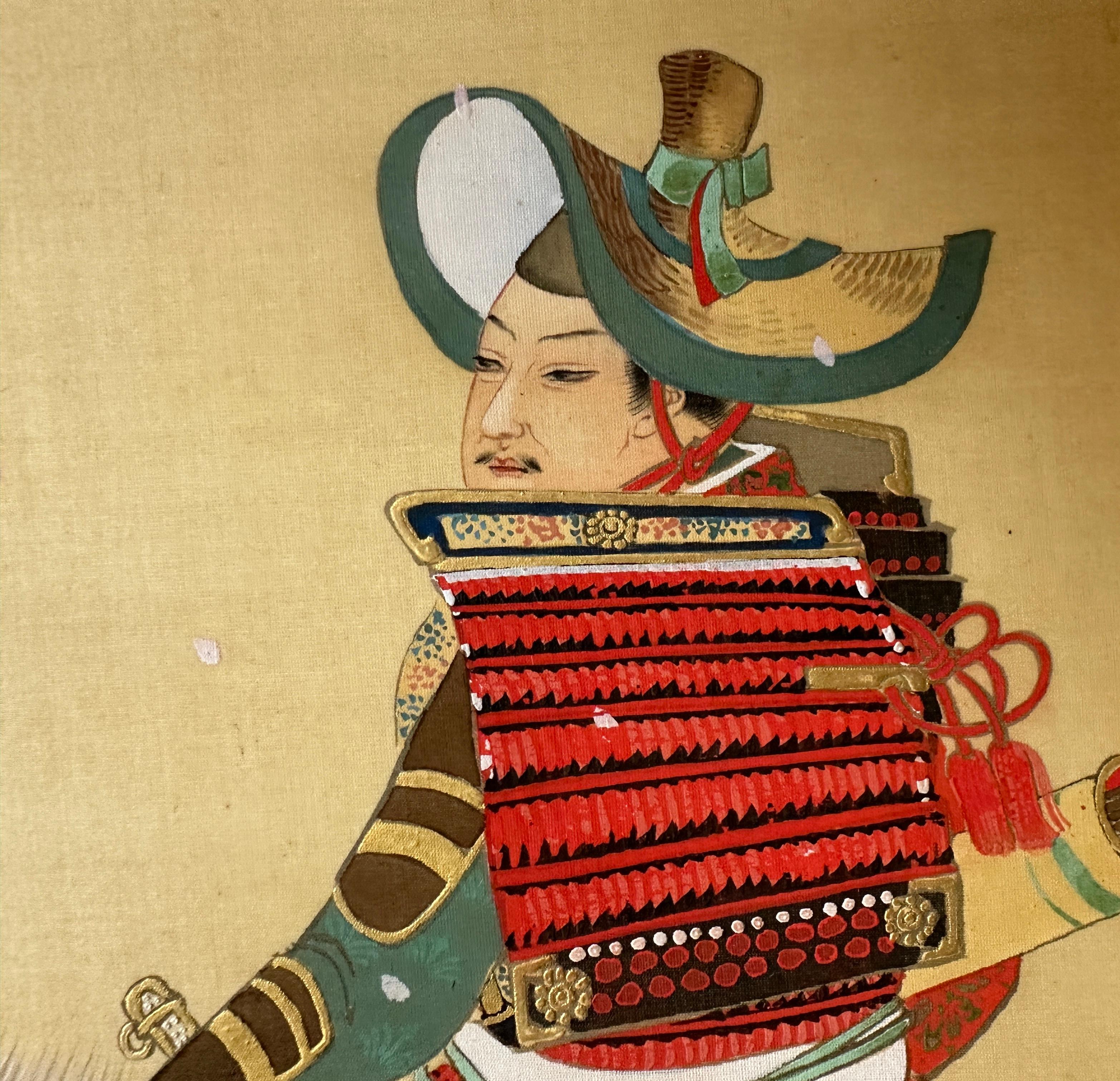 Japanese Hanging Scroll – Samurai under Blossoming Tree For Sale 6