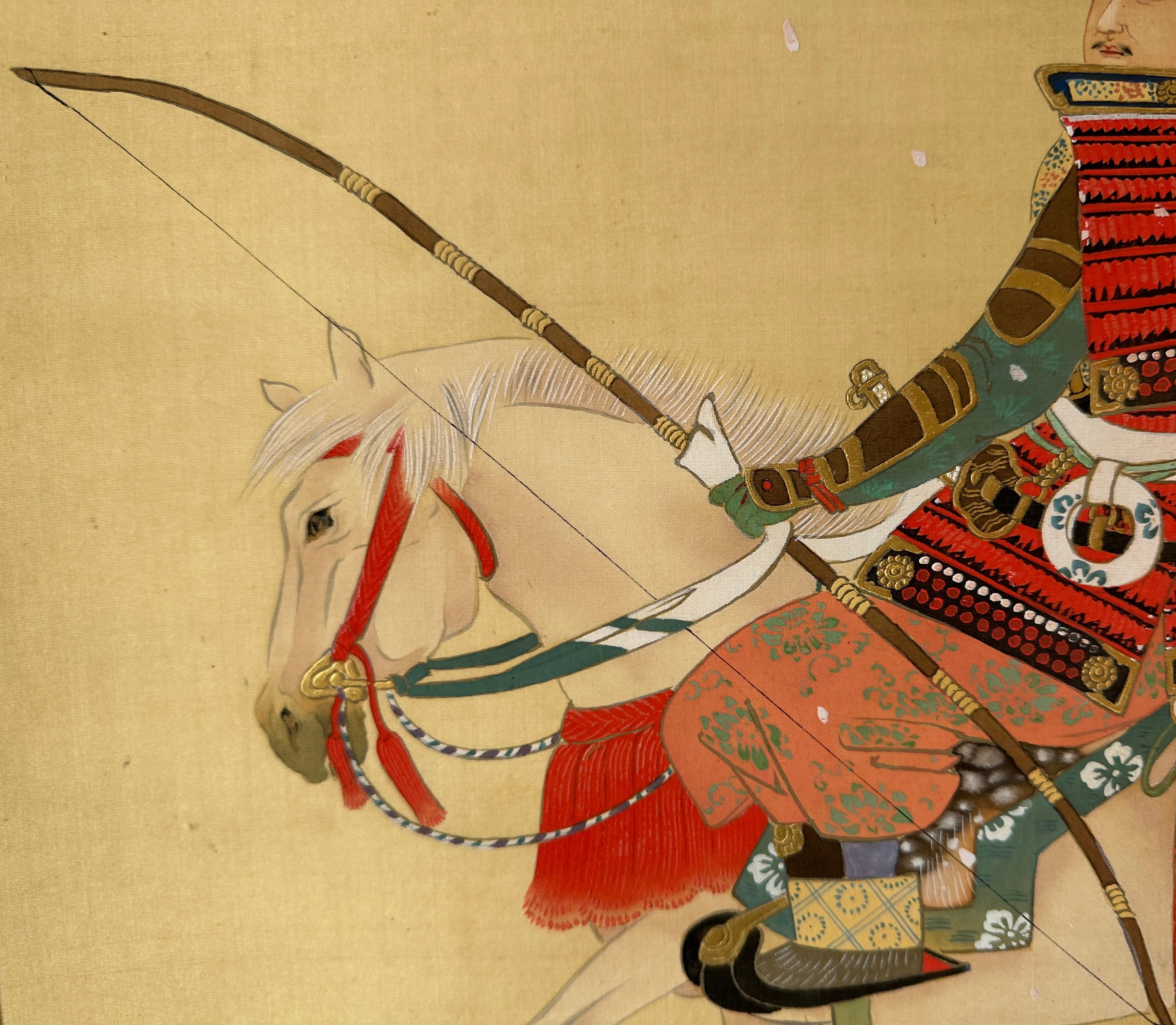 Japanese Hanging Scroll – Samurai under Blossoming Tree For Sale 7