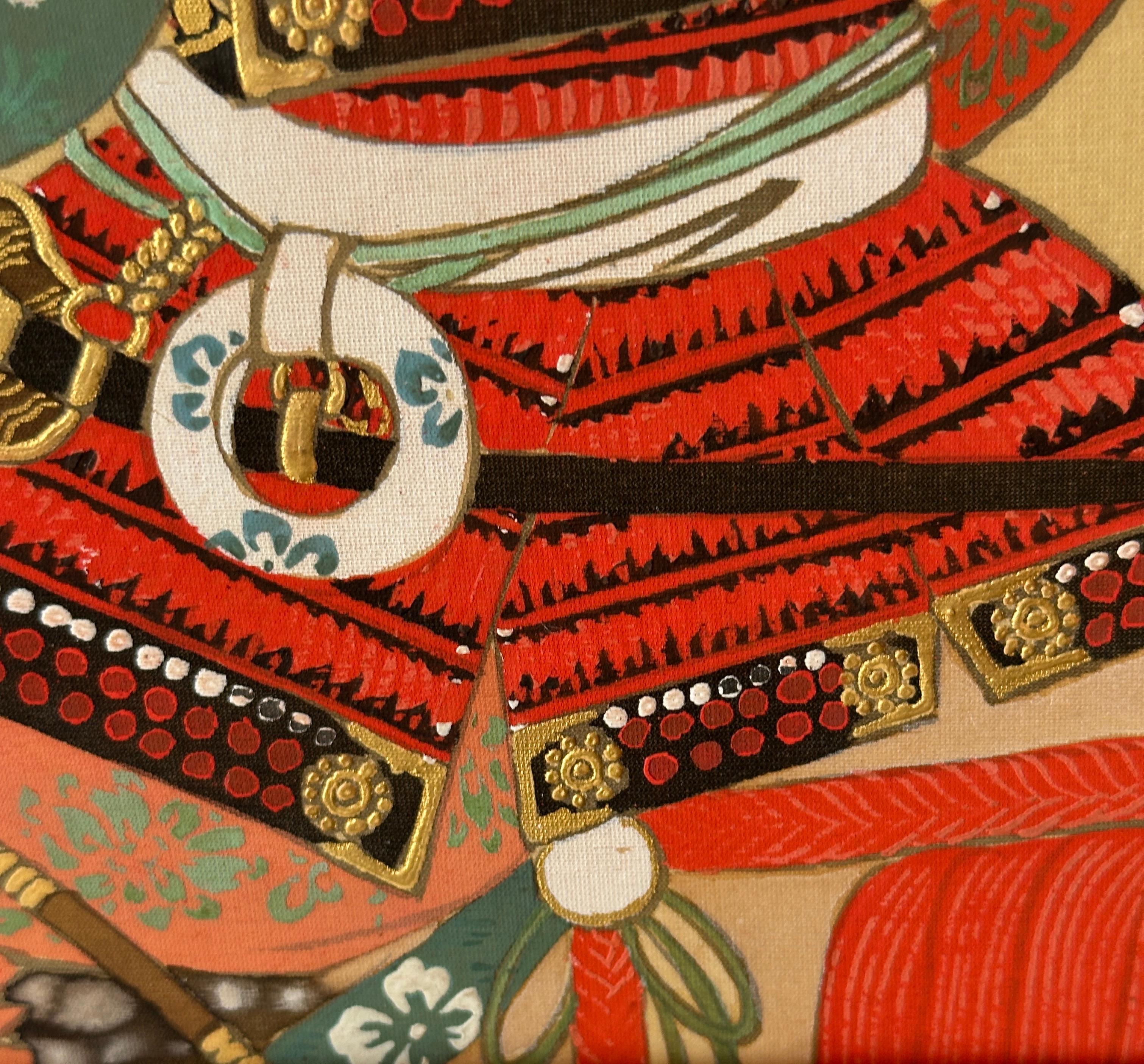 Japanese Hanging Scroll – Samurai under Blossoming Tree For Sale 11