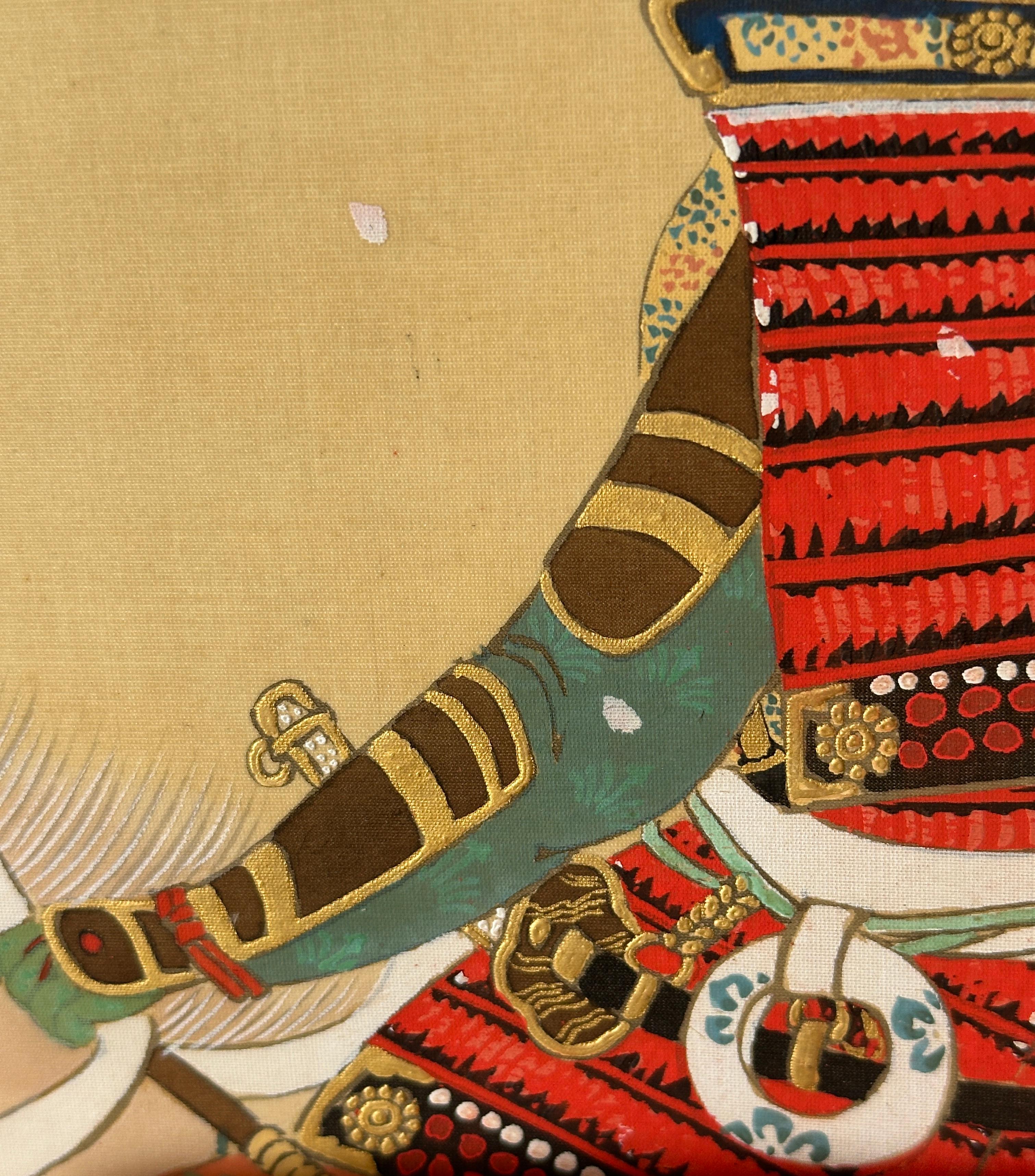 Japanese Hanging Scroll – Samurai under Blossoming Tree For Sale 12