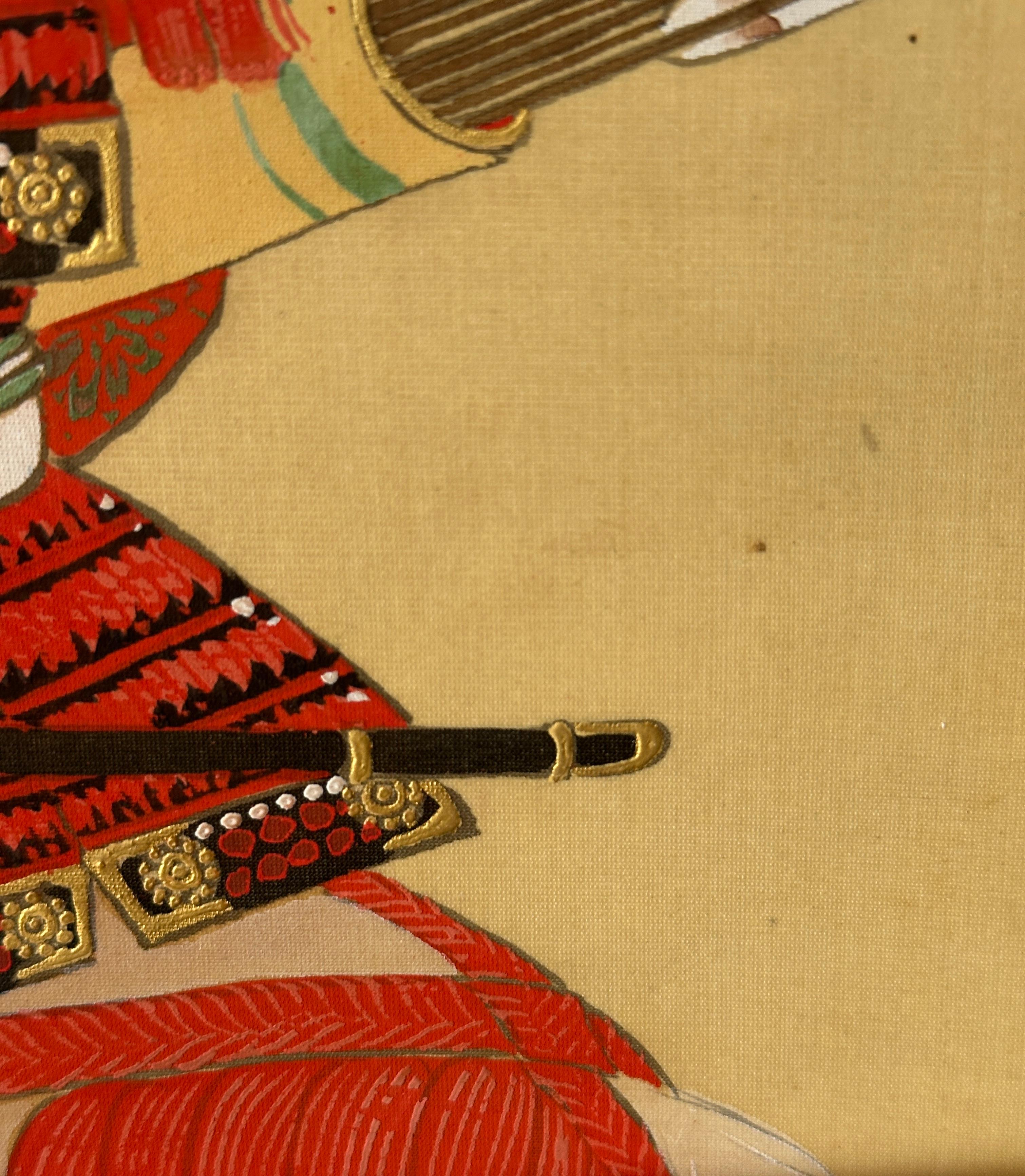 Japanese Hanging Scroll – Samurai under Blossoming Tree For Sale 13