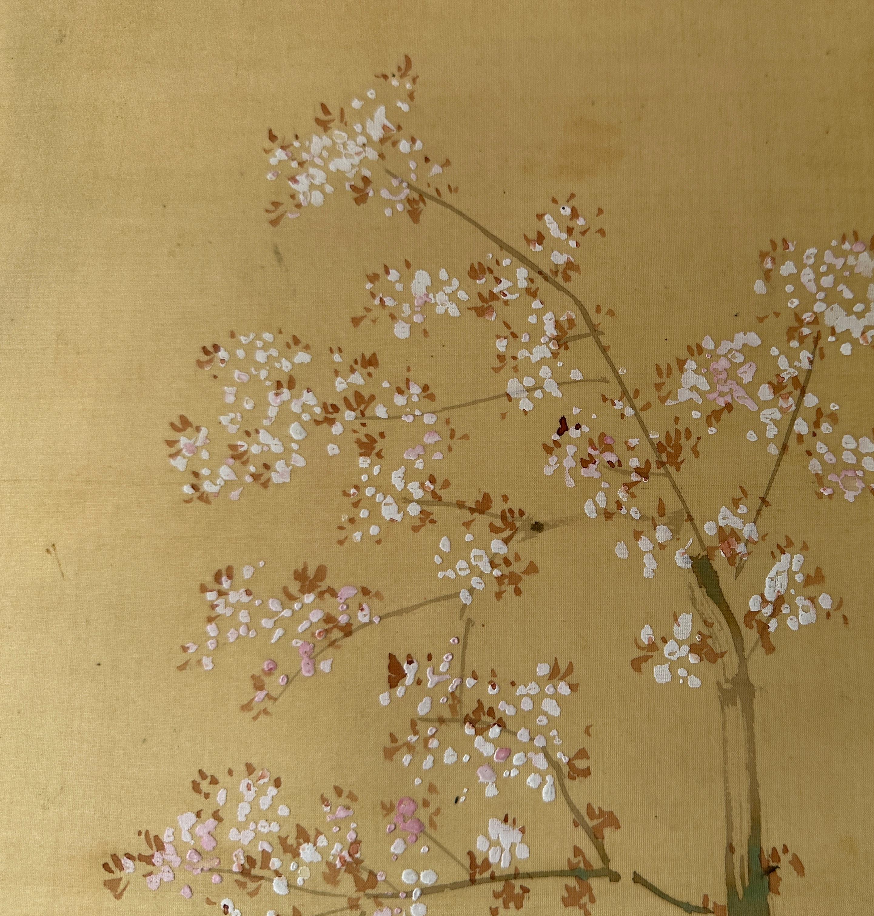 Hand-Crafted Japanese Hanging Scroll – Samurai under Blossoming Tree For Sale