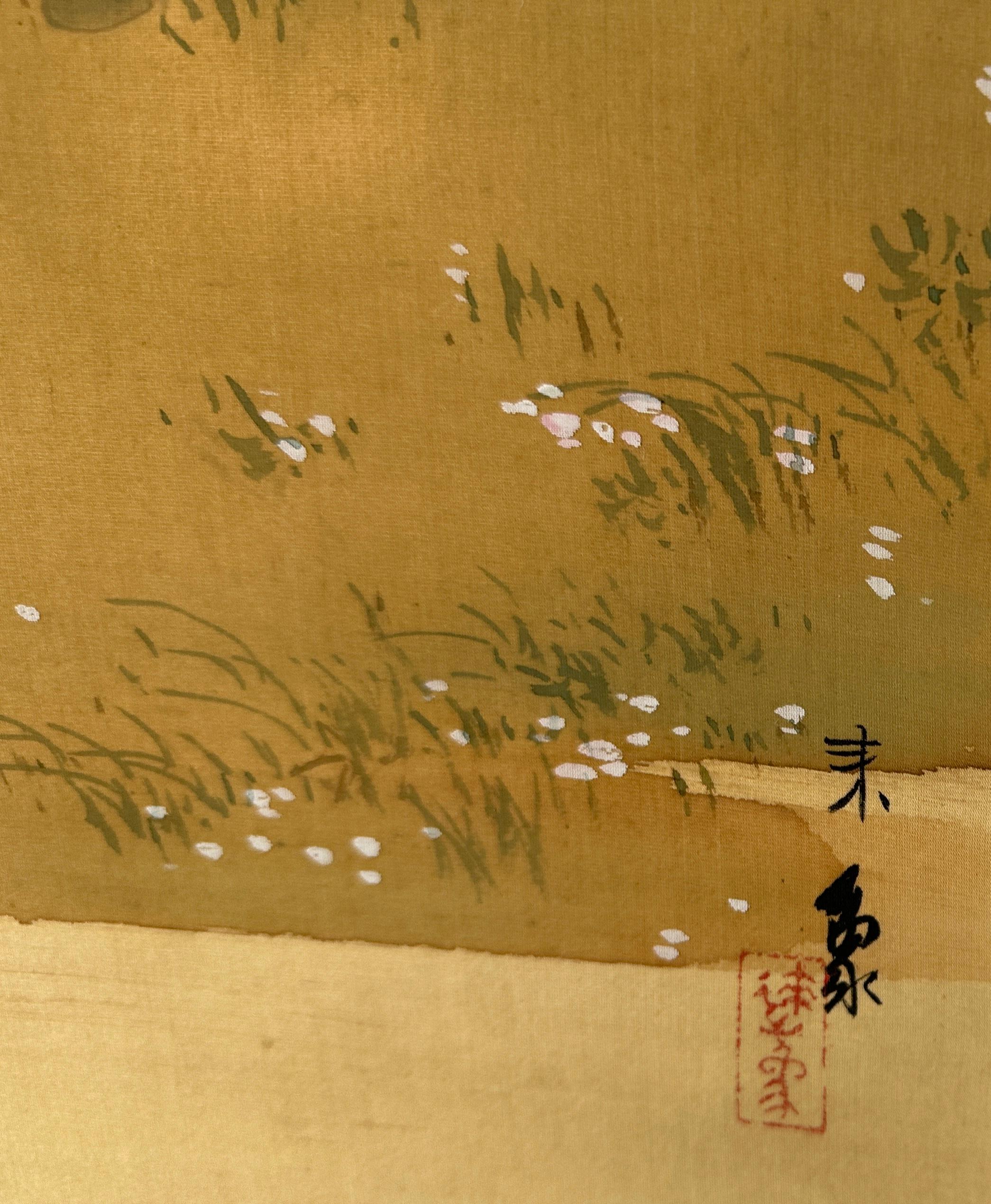 Wood Japanese Hanging Scroll – Samurai under Blossoming Tree For Sale