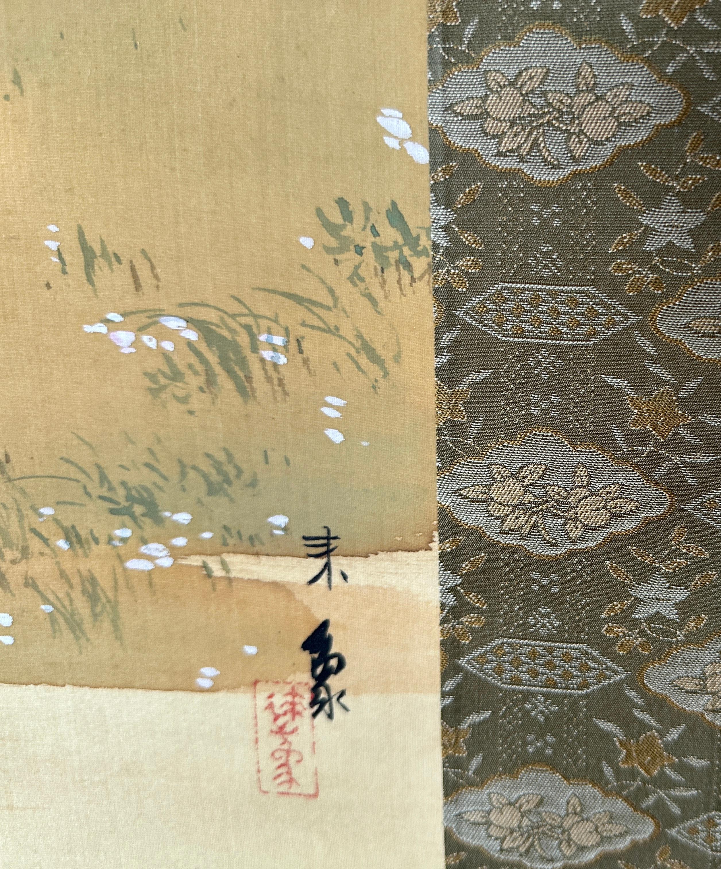 Japanese Hanging Scroll – Samurai under Blossoming Tree For Sale 1