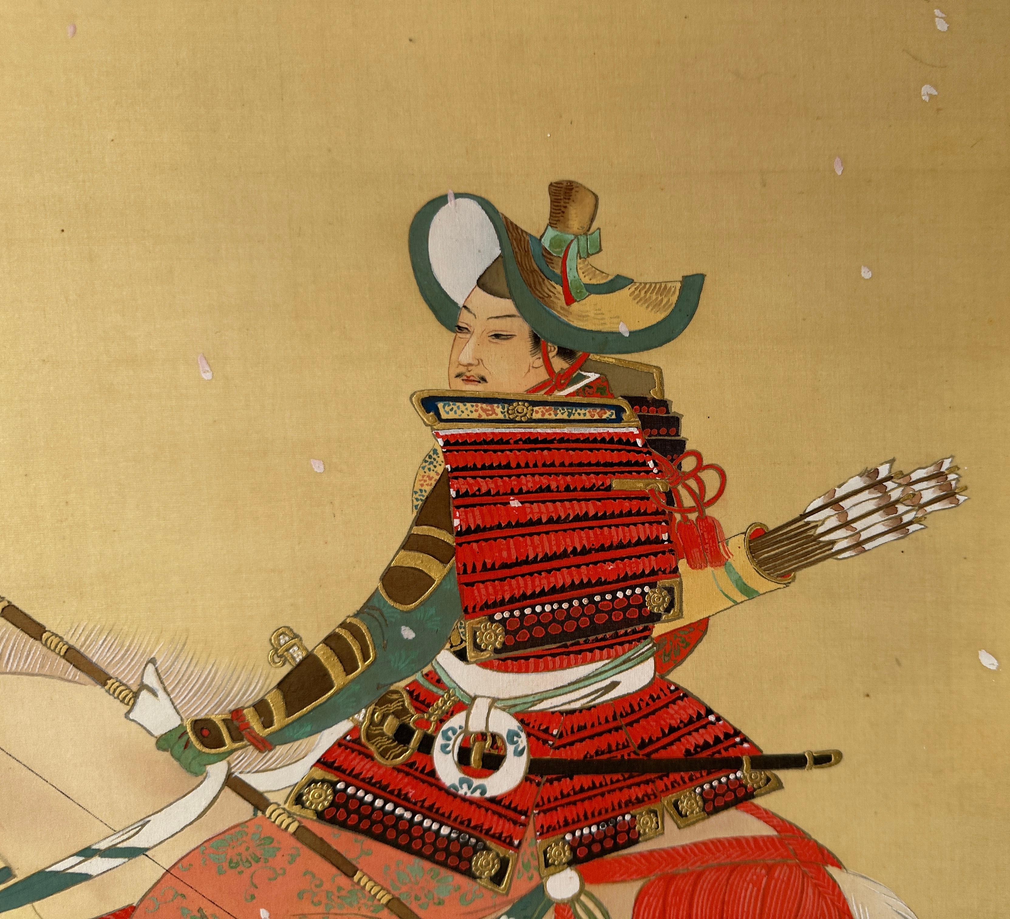 Japanese Hanging Scroll – Samurai under Blossoming Tree For Sale 2