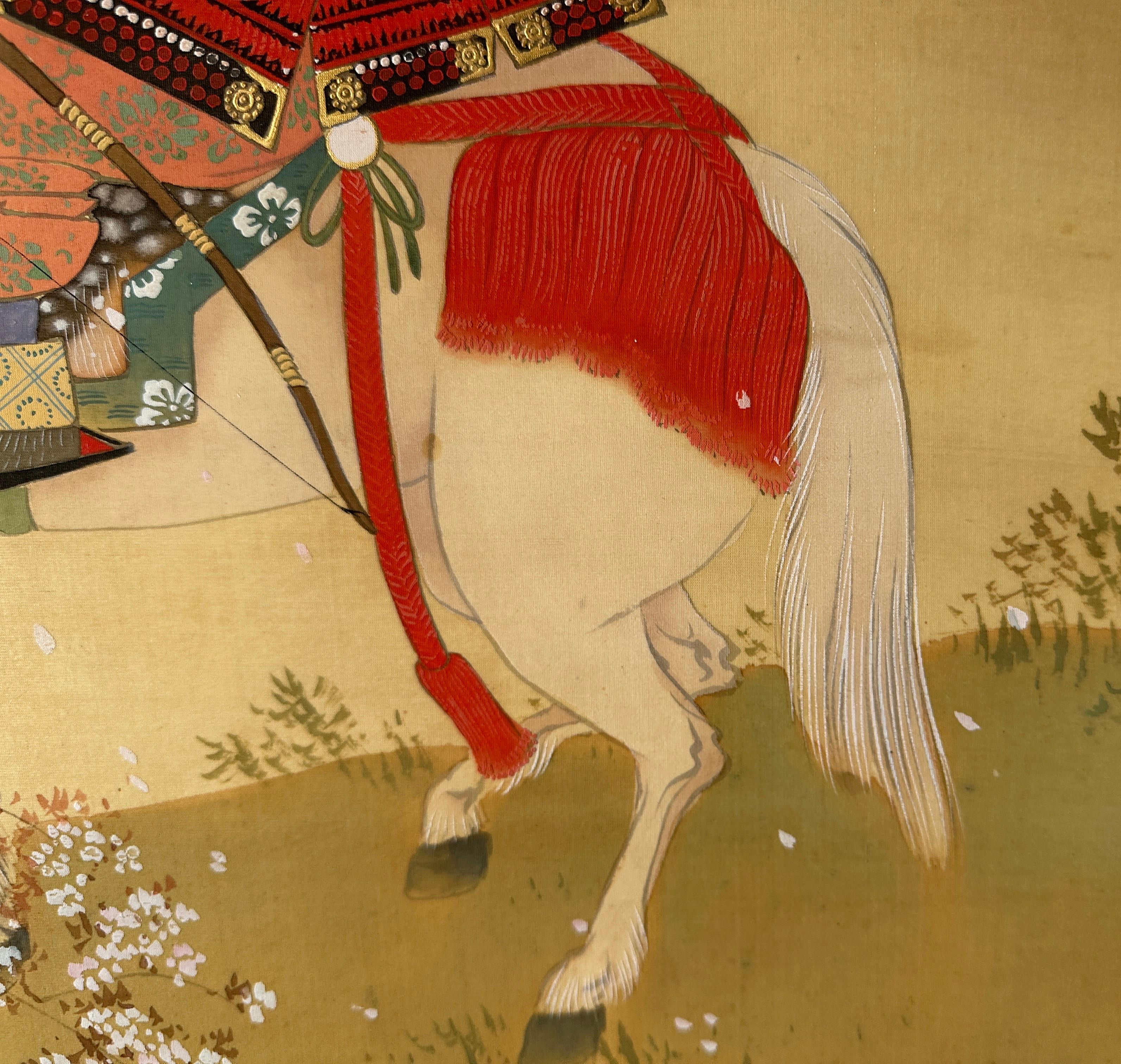 Japanese Hanging Scroll – Samurai under Blossoming Tree For Sale 3