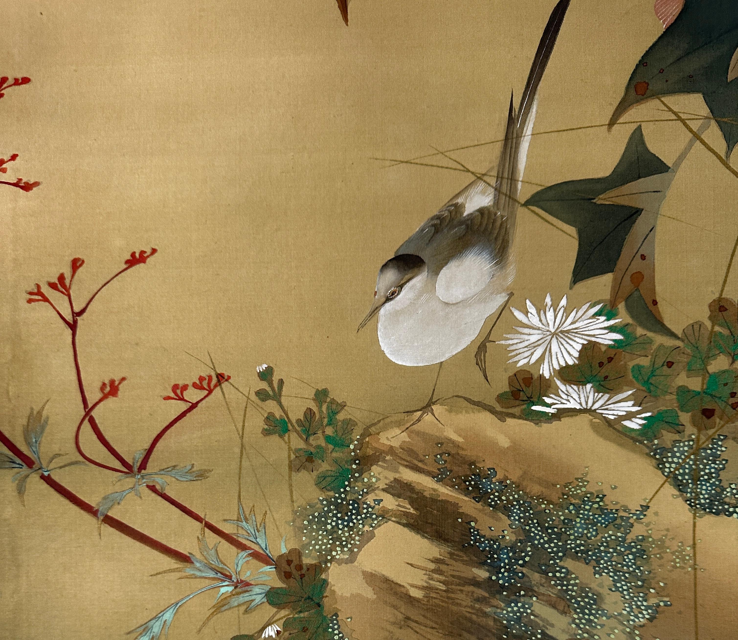 Pergamino japonés con flores de peonía - Siglo XX en venta 3