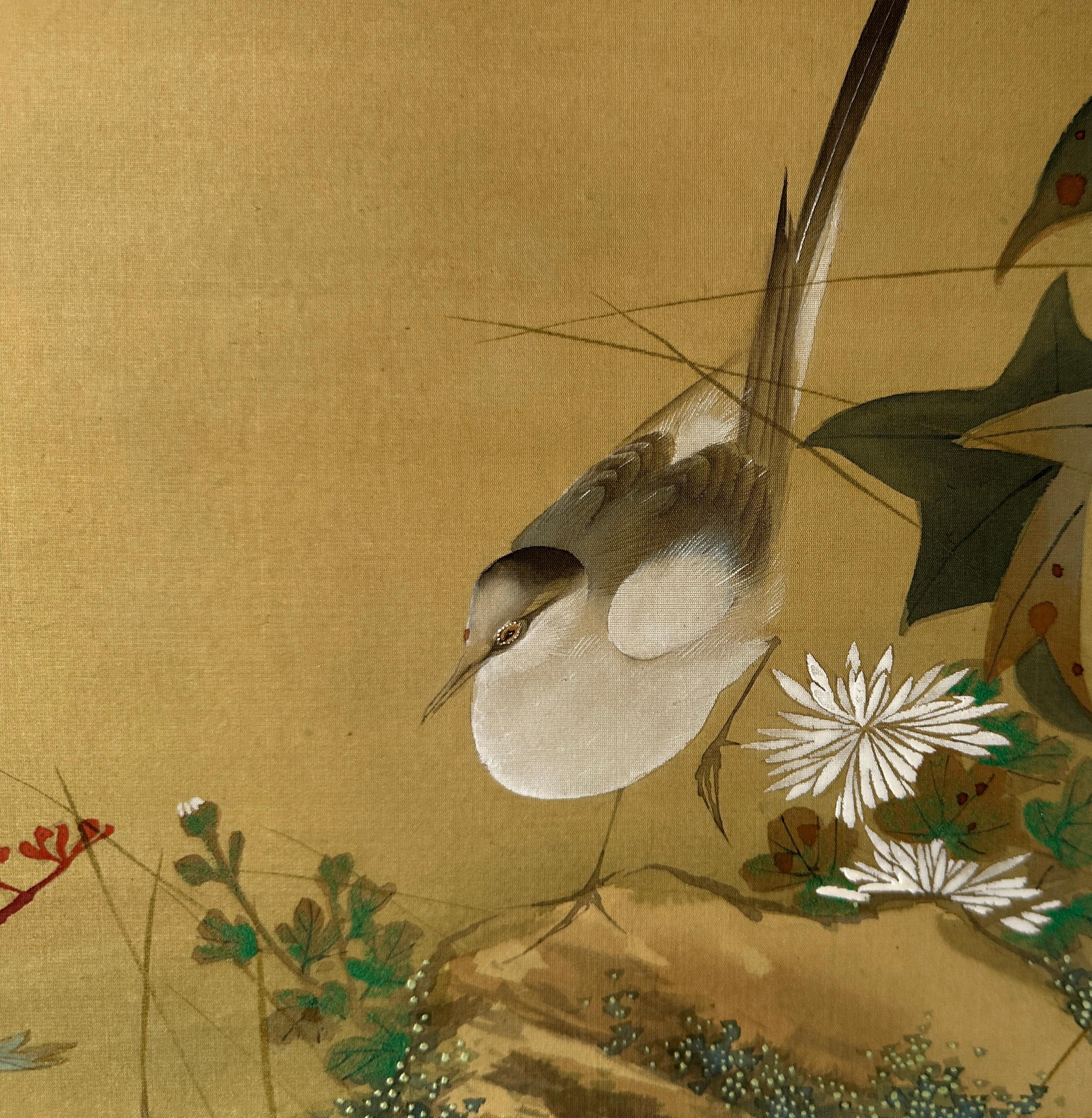 Pergamino japonés con flores de peonía - Siglo XX en venta 4