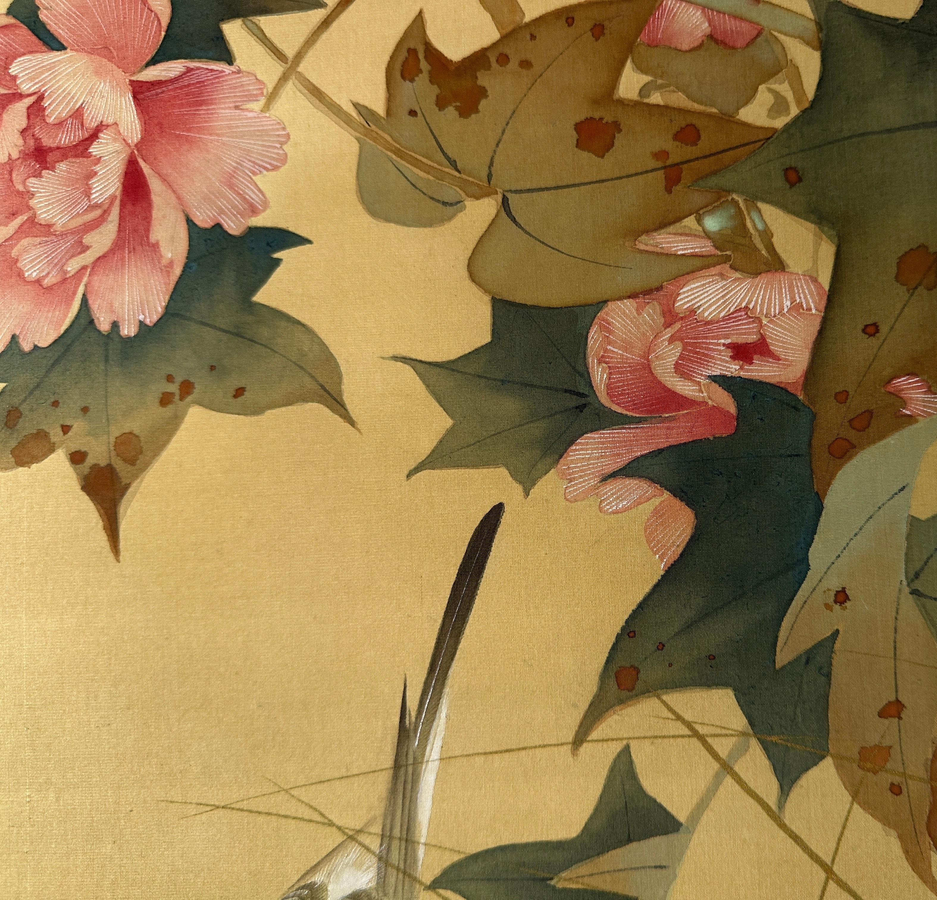 Pergamino japonés con flores de peonía - Siglo XX en venta 5